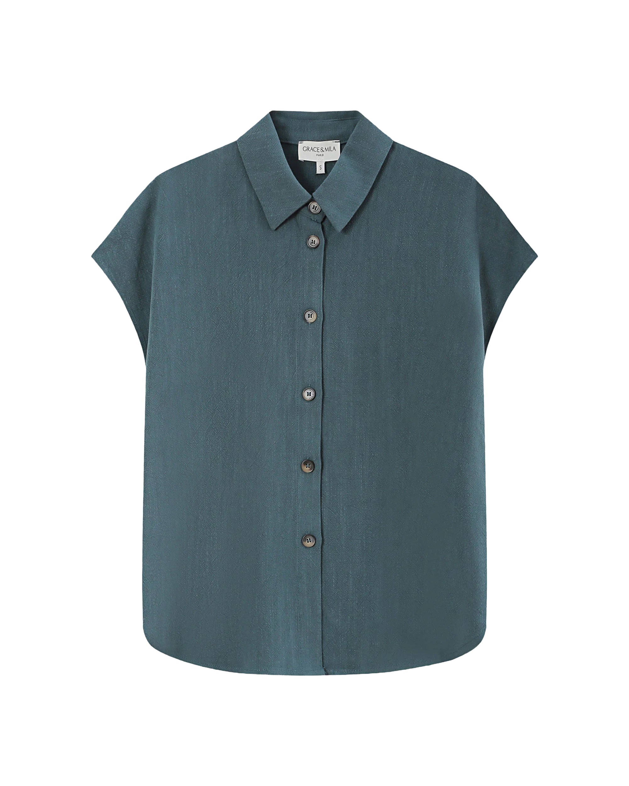 Perez Fluid Short-Sleeved Linen Shirt Emerald Green