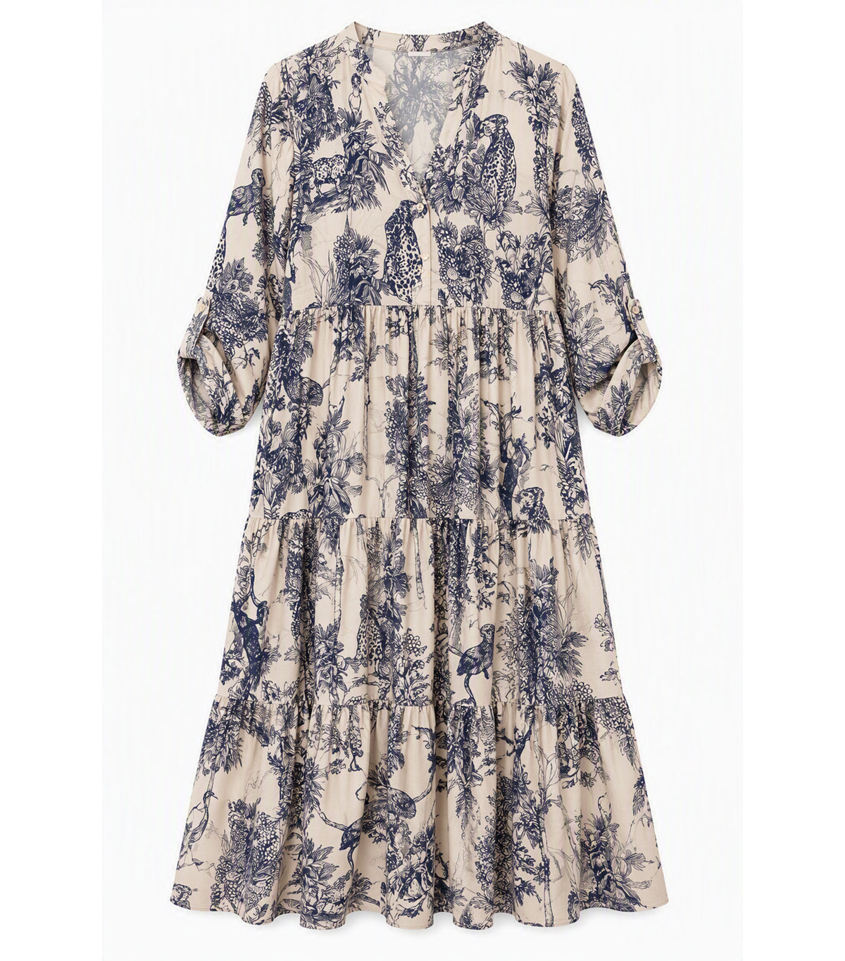 Floral Tiered Midi Dress Navy Blue
