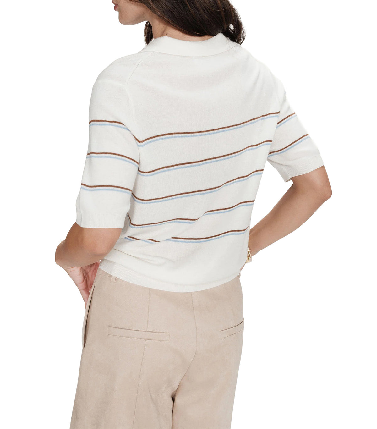 Veracruz Striped Short-Sleeve Polo Ecru