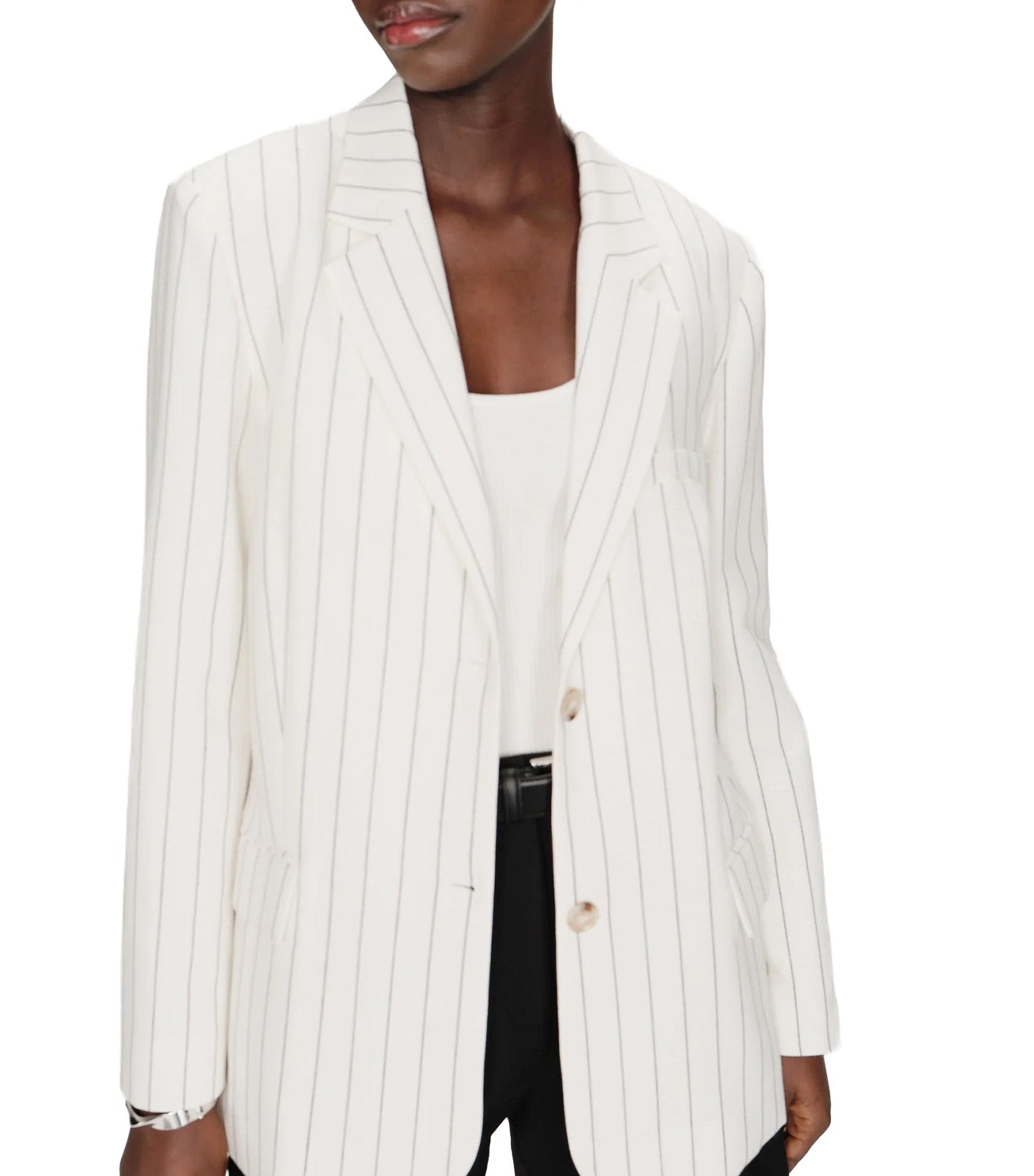 Velvet Striped Straight Blazer White