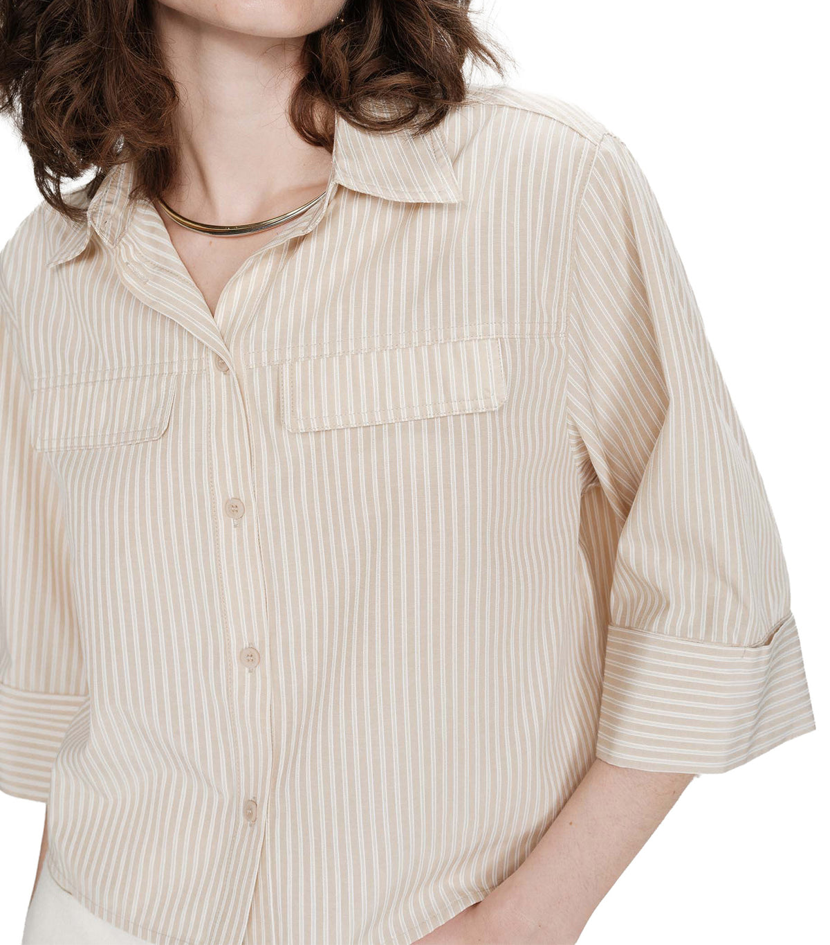 Voice Short Striped Shirt Sand