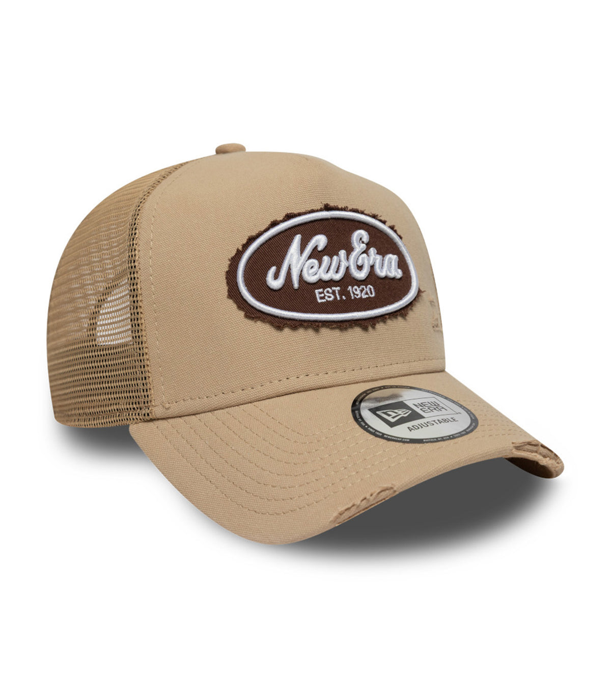 Oval Logo Canvas Distress Navy 9FORTY E-Frame Trucker Snapback Cap Camel