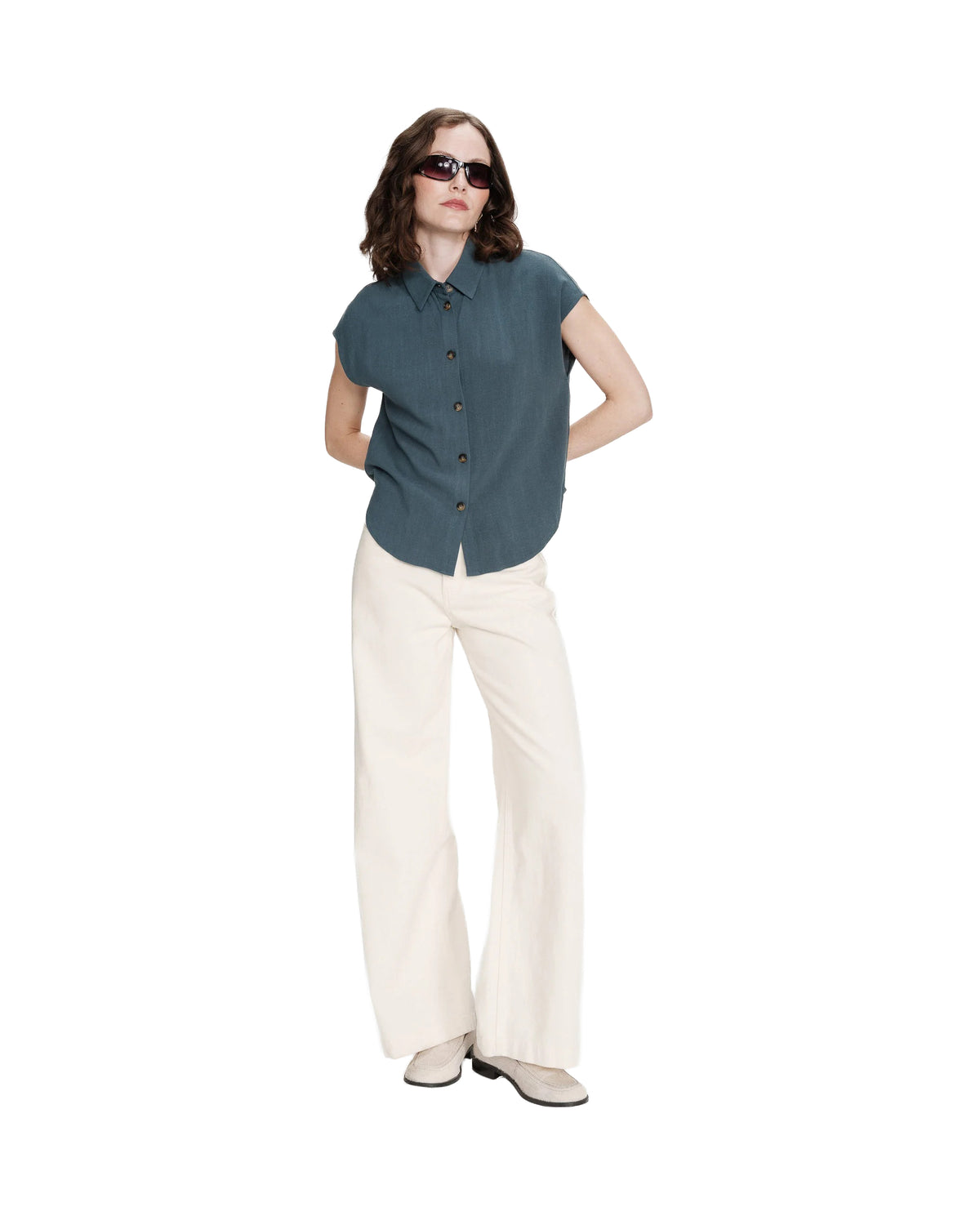Perez Fluid Short-Sleeved Linen Shirt Emerald Green
