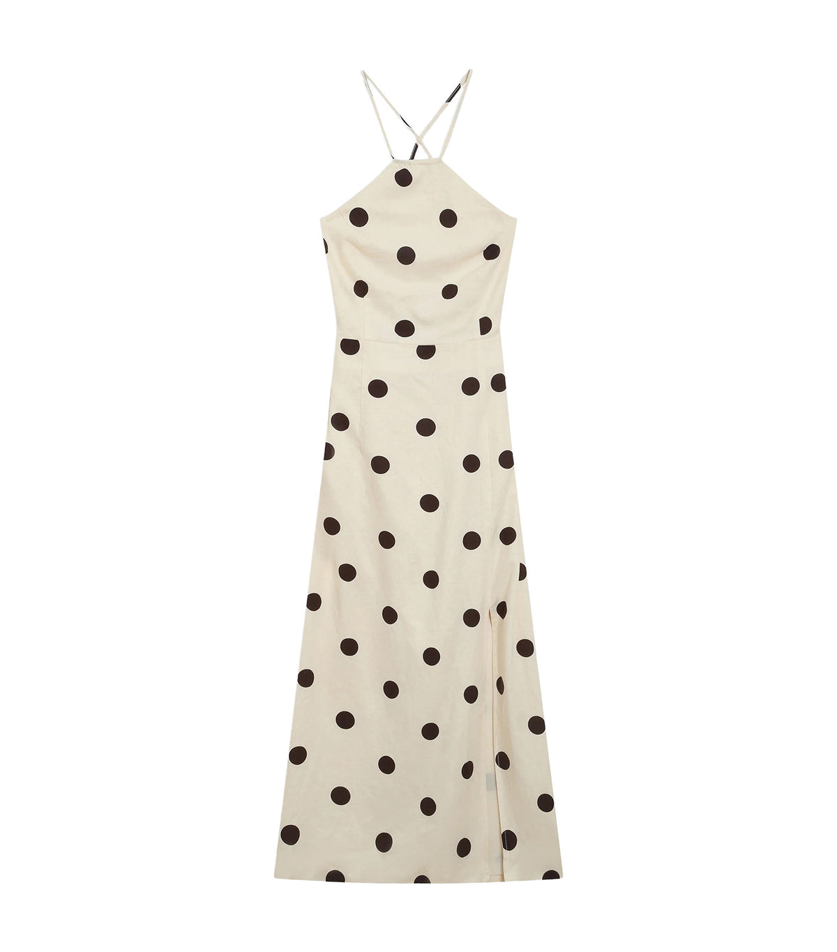 Wyella Fitted Polka Dot Long Dress Ecru