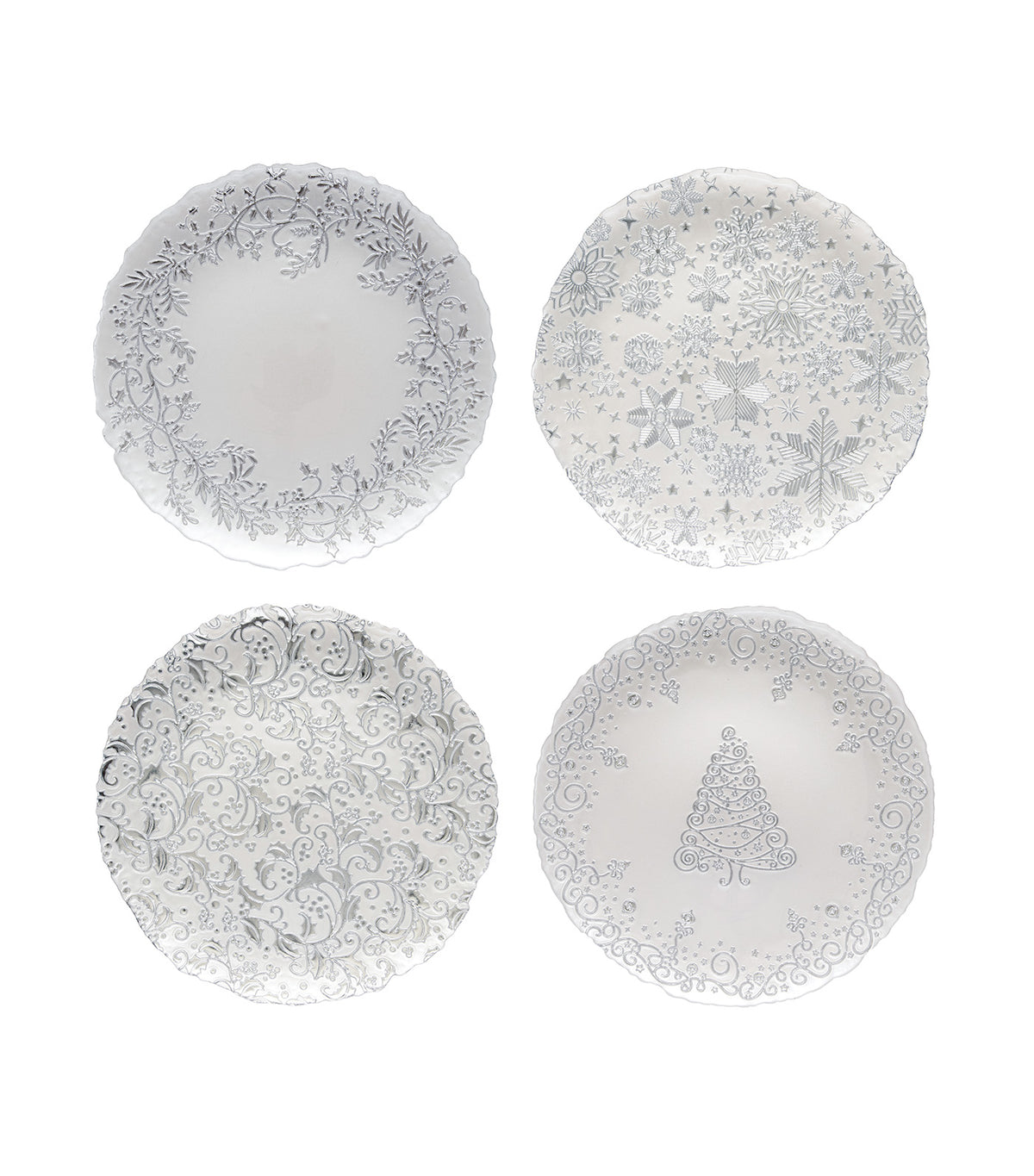 Glass Plate Christmas Assorted Designs Silver