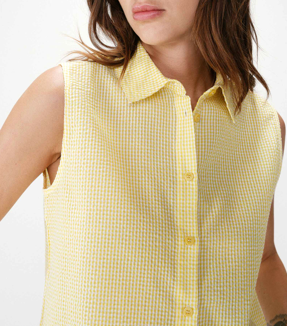 Windell Sleeveless Gingham Cotton Shirt Yellow