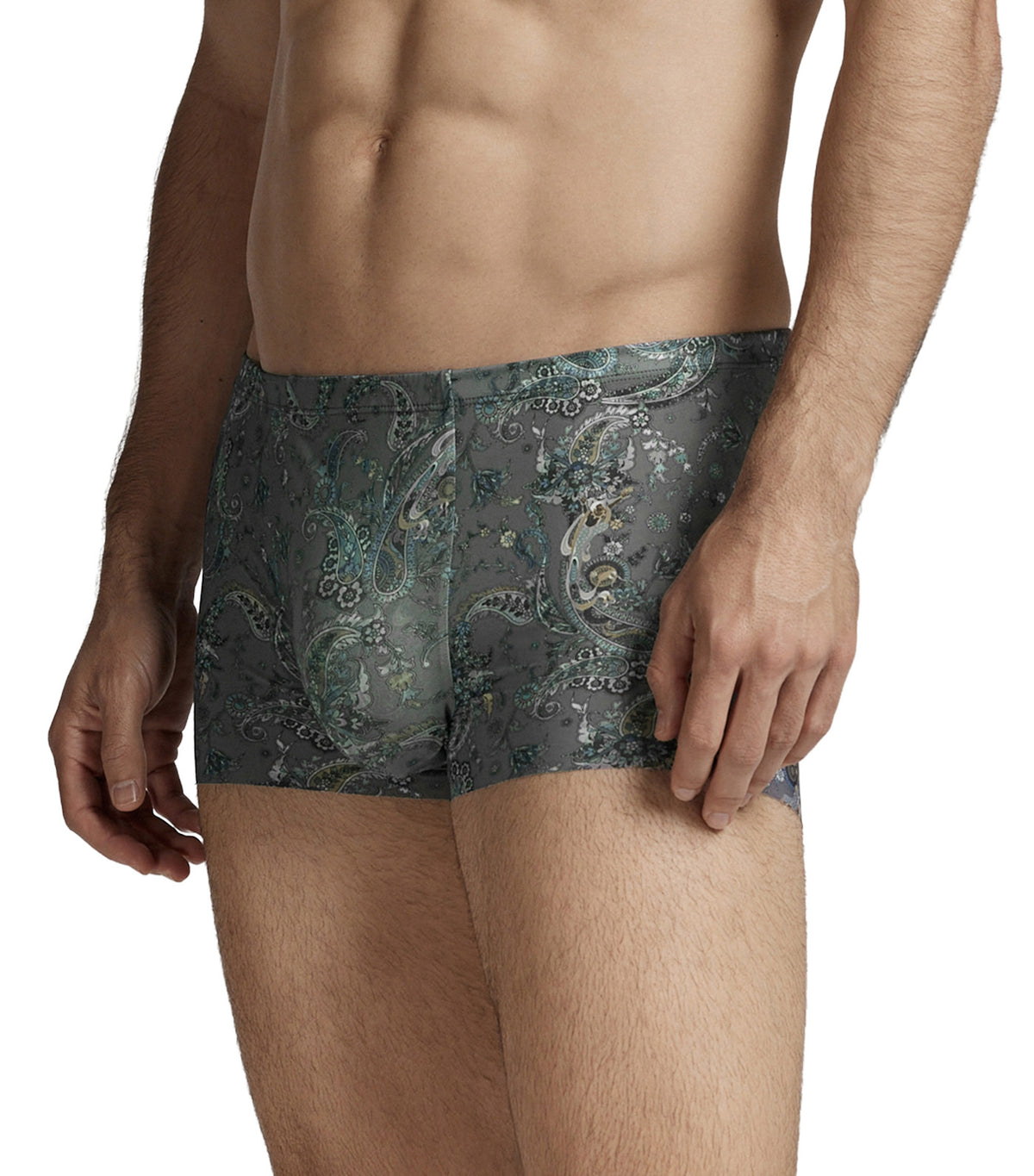 U-Shape Printed Self-Fabric Waistband Trunk Gray Printed