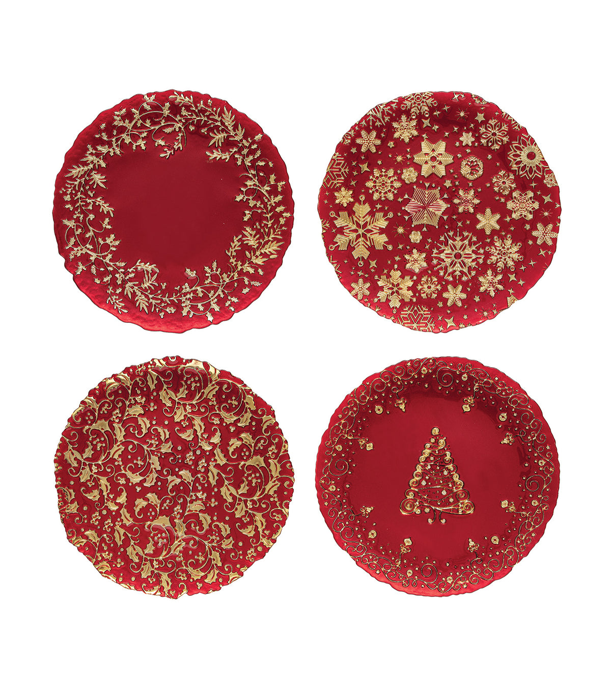 Glass Plate Christmas Assorted Designs Red
