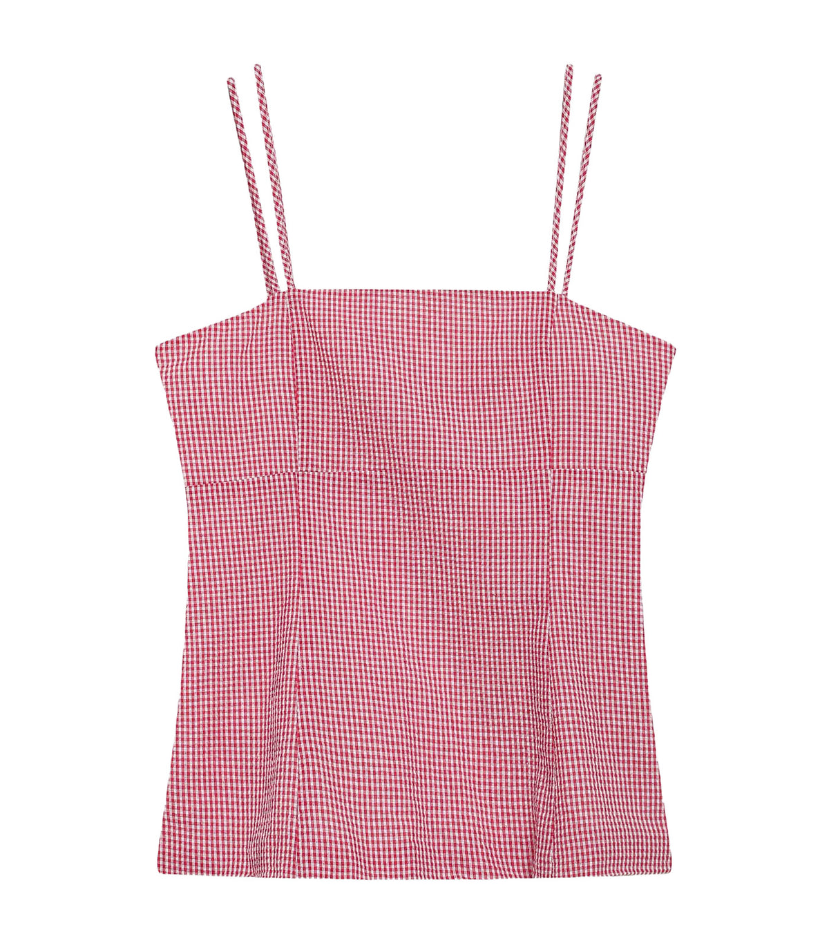 Wynel Fitted Gingham Cotton Square-Neck Top Red