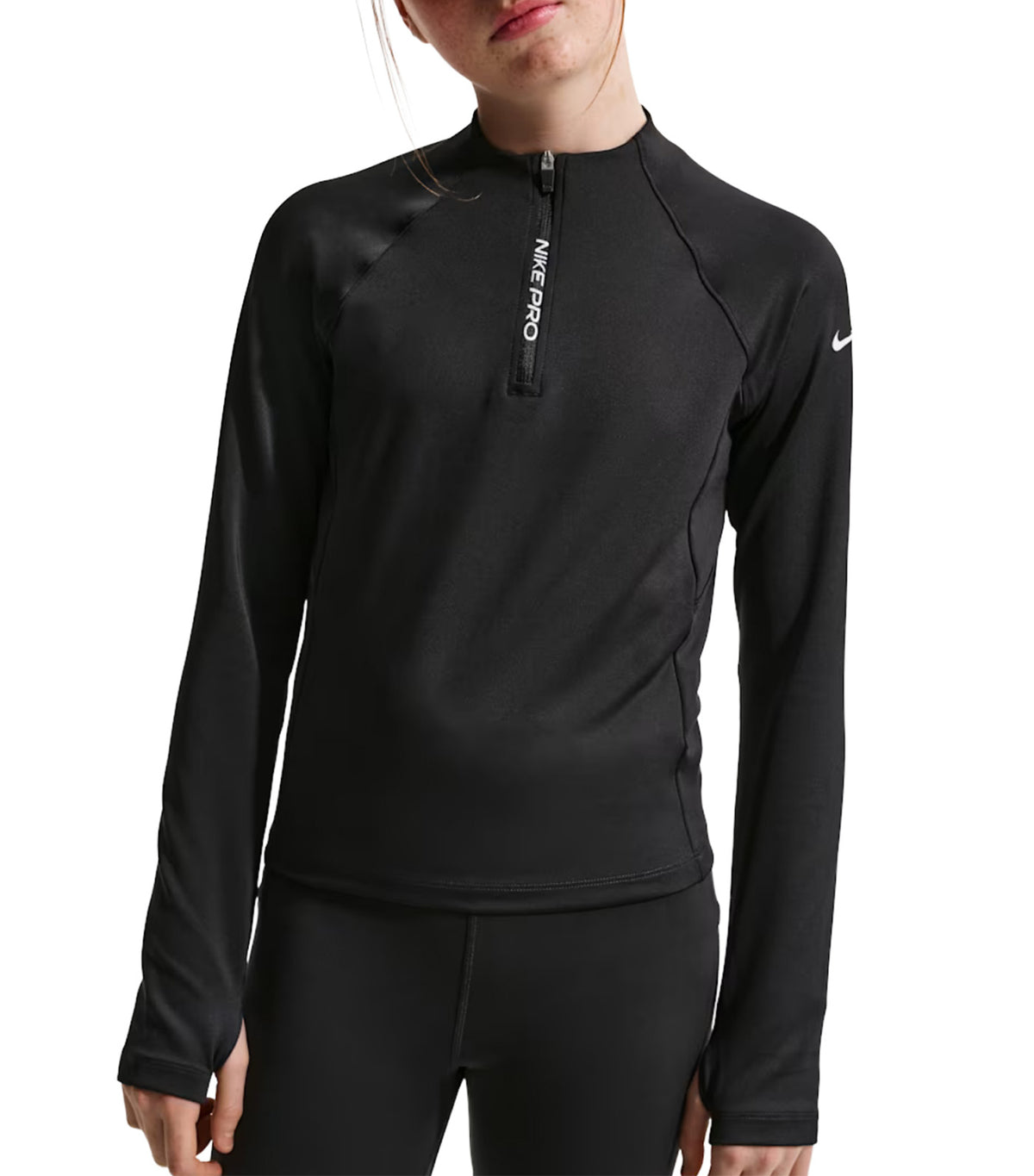 Pro Big Kids' Girls' Dri-FIT Half-Zip Long Sleeve Black/Black/White