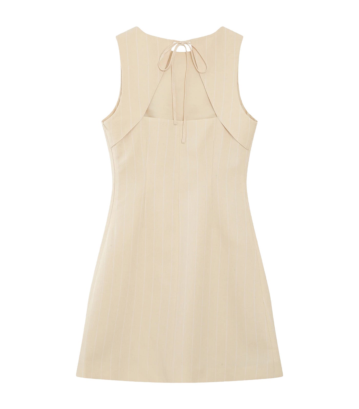 Vea Straight-Cut Short Striped Linen Dress Vanilla