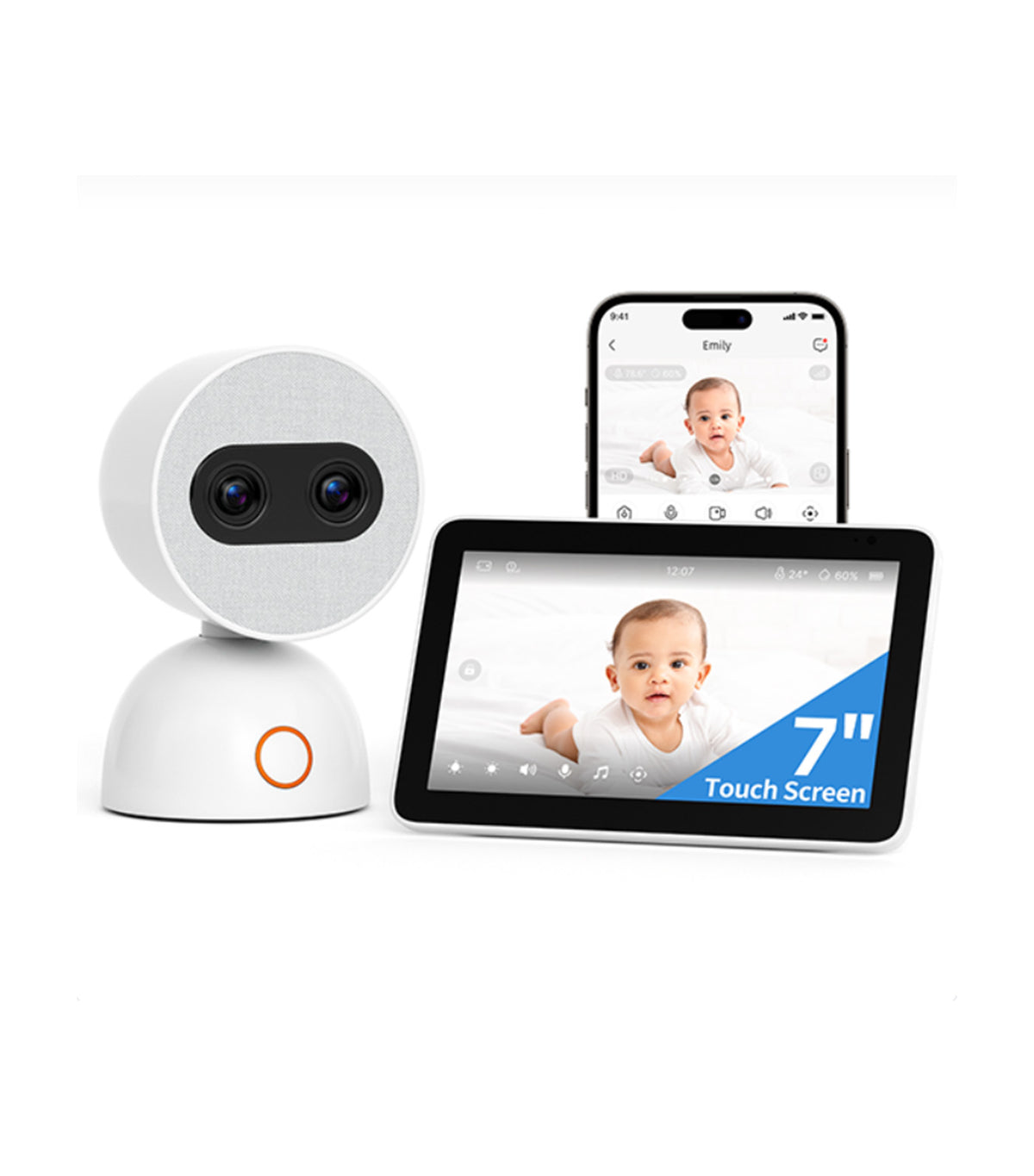 Simsky AI Baby Monitor (App & 7" Touch Screen Monitor) White
