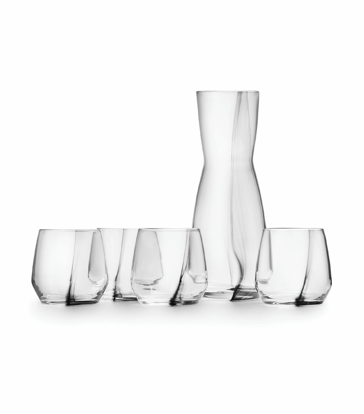 Ebony 5-piece Set Decanter Tumblers Transparent with Black Wave