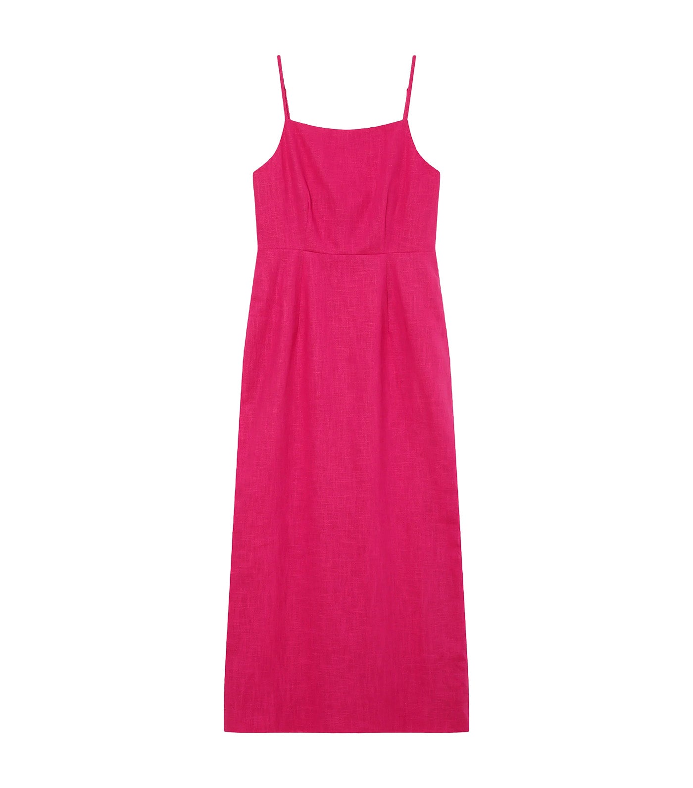 Veranys Fitted Square-Neck Long Linen Dress Fuchsia