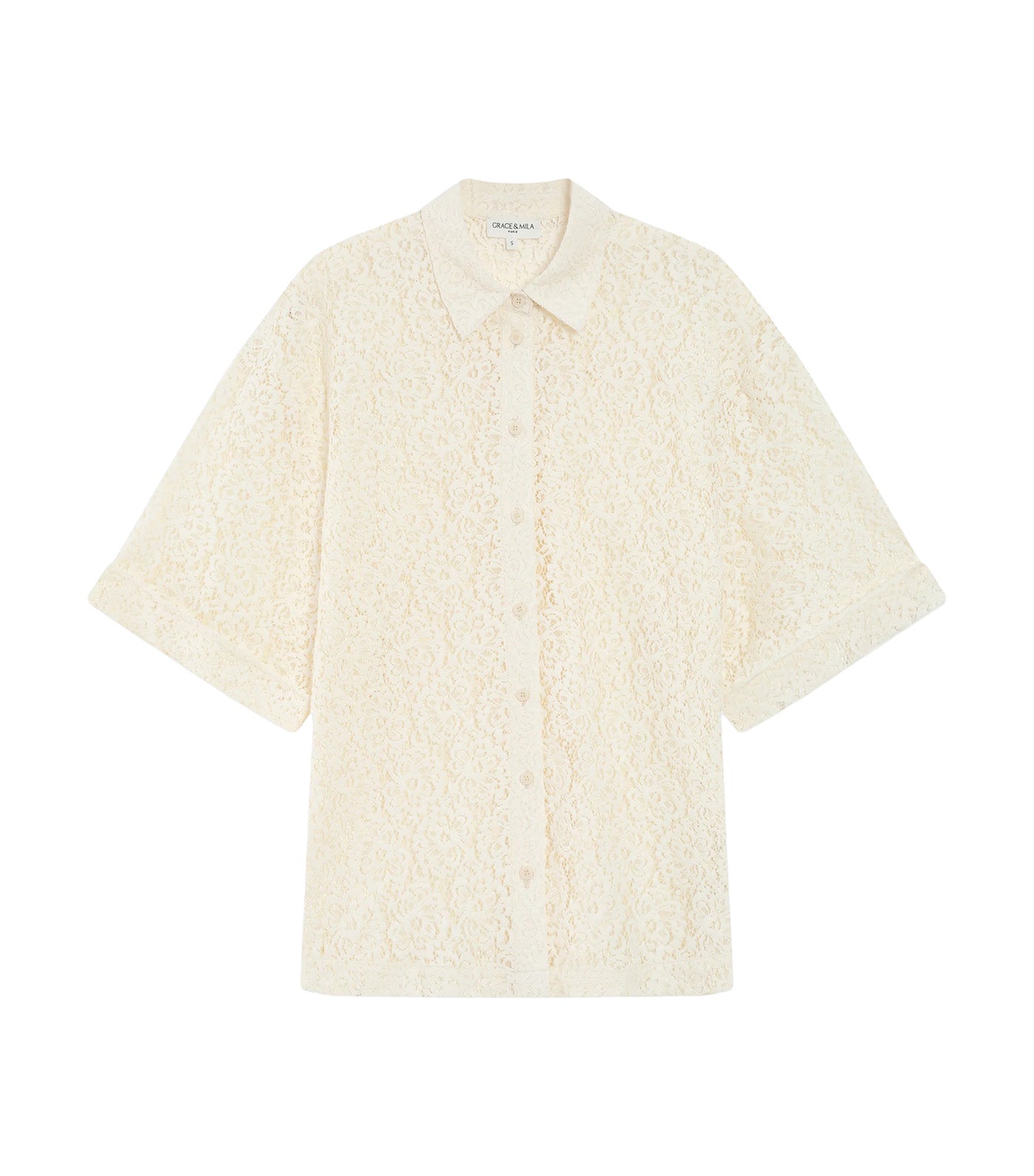 Vendel Sheer Three-Quarter-Sleeved Lace Shirt Ecru