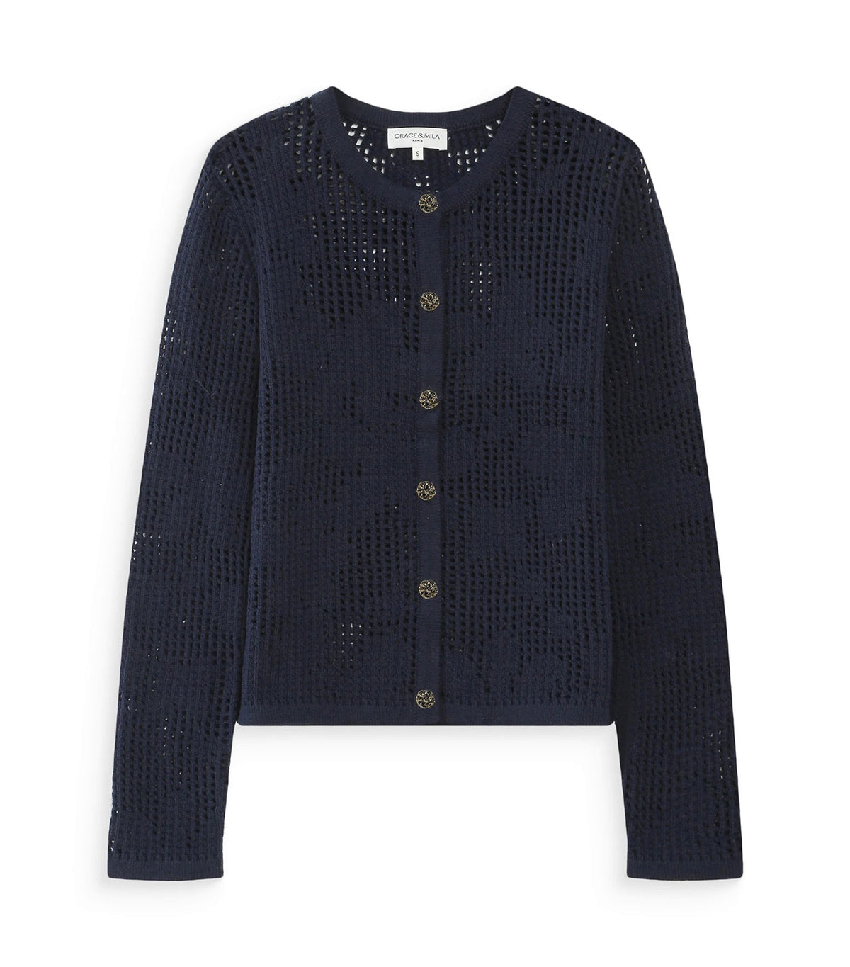 Velasquez Openwork Knit Long-Sleeve Cardigan Marine