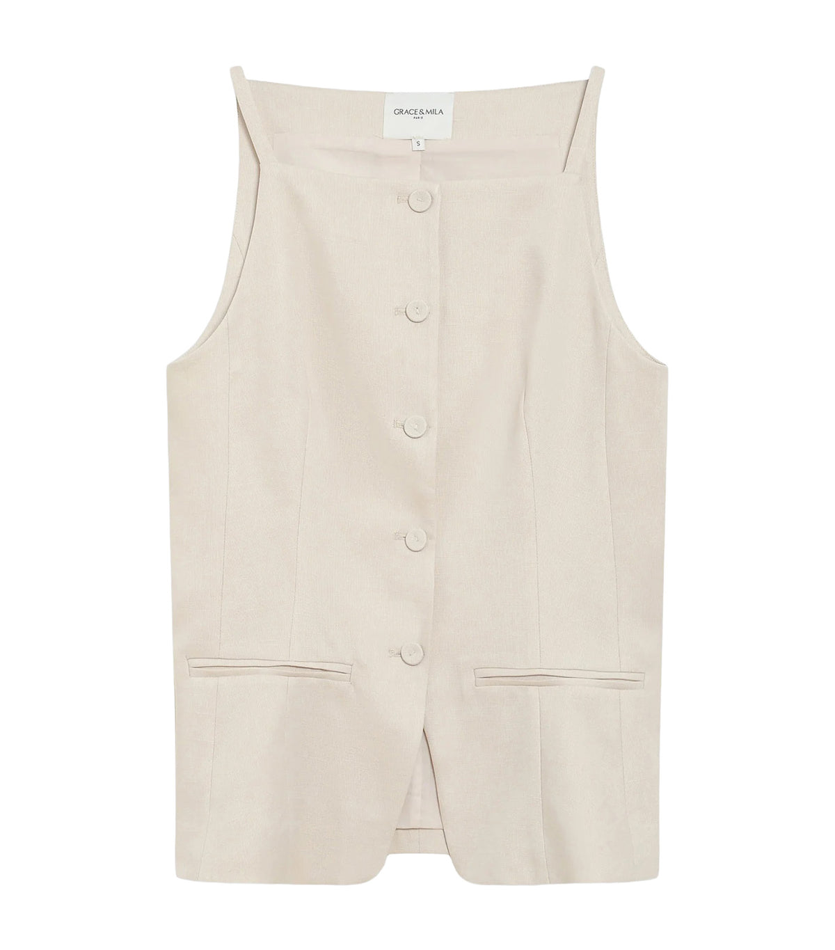 Winston Tencel and Linen Tailored Square-Neck Waistcoat Sand