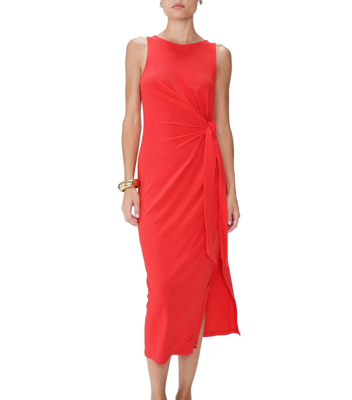 Wyla Draped Long Dress with Tie Waist Red
