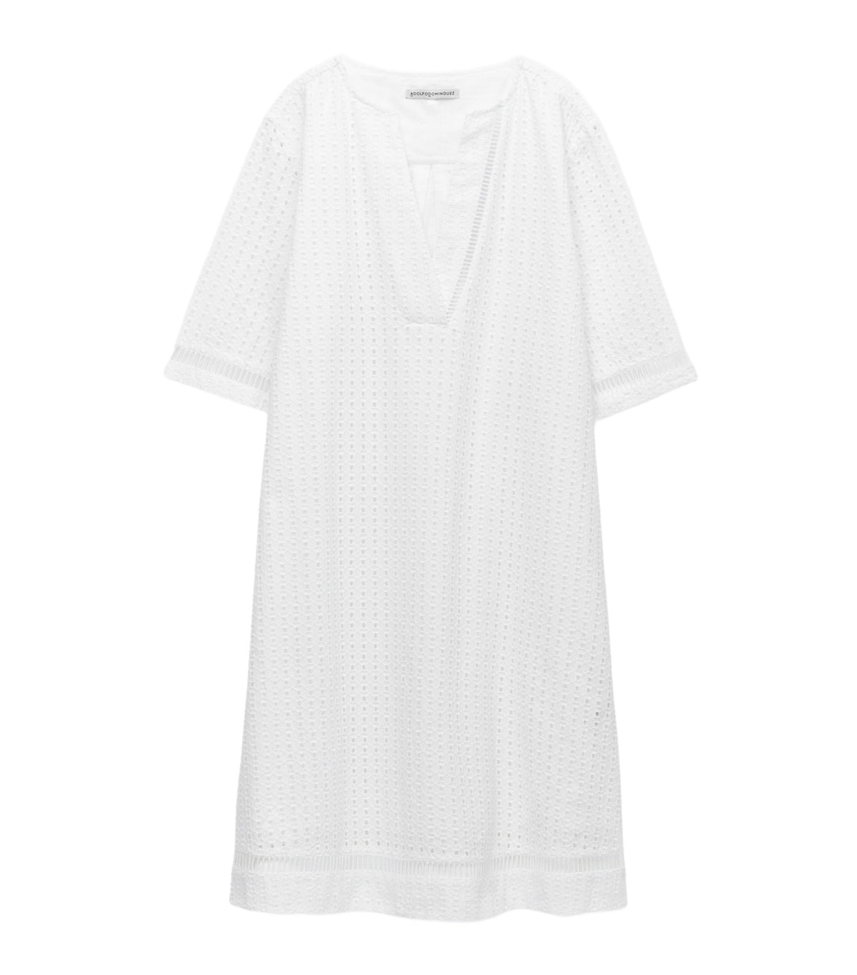 Poplin Caftan With English Embroidery White