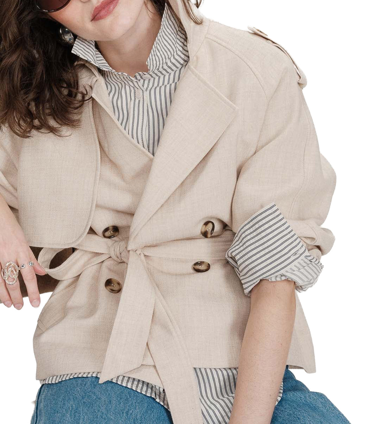 Vipera Oversized Striped Cotton Shirt Navy