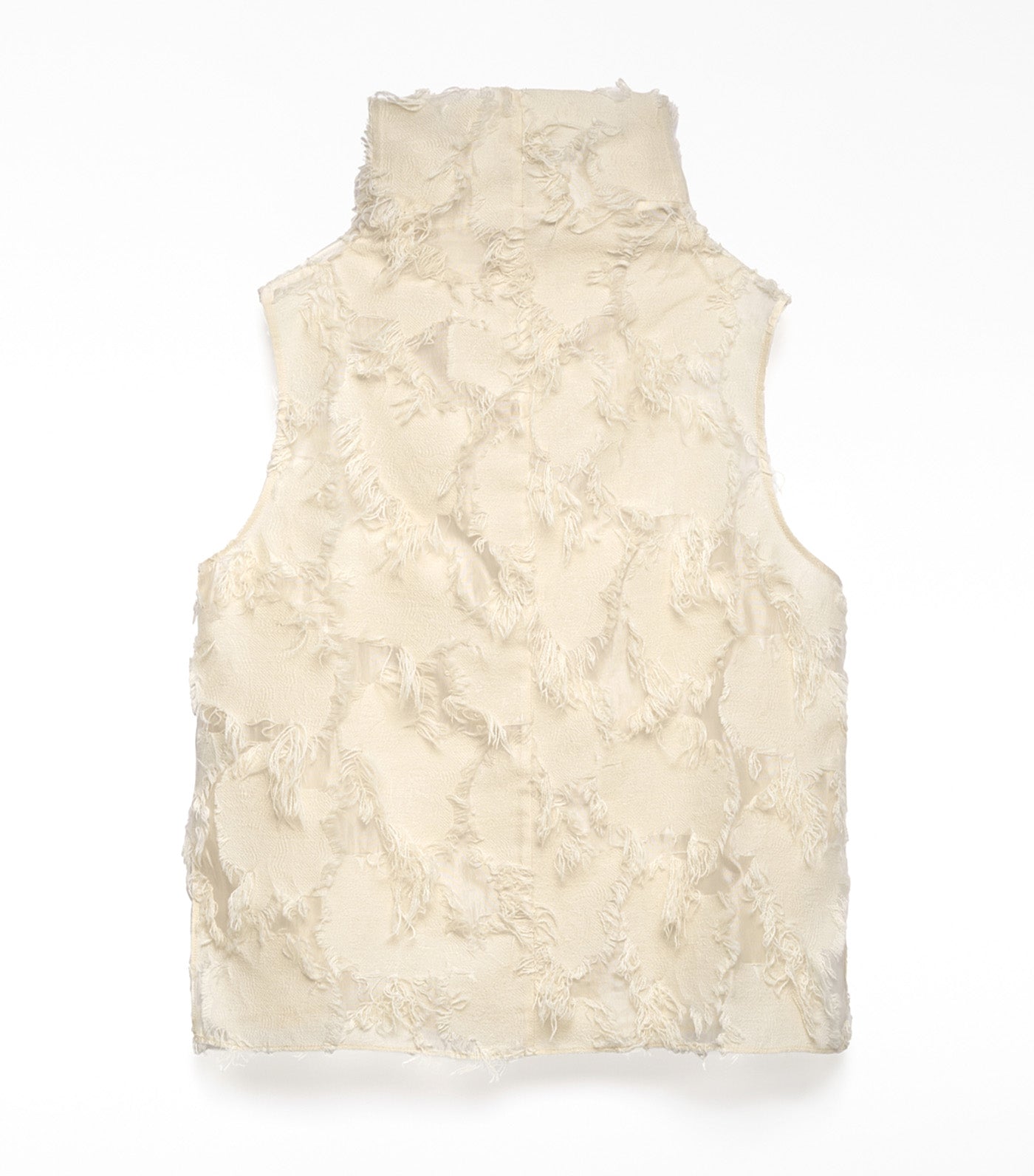 Semi-Sheer Top with Fringe Details Ecru