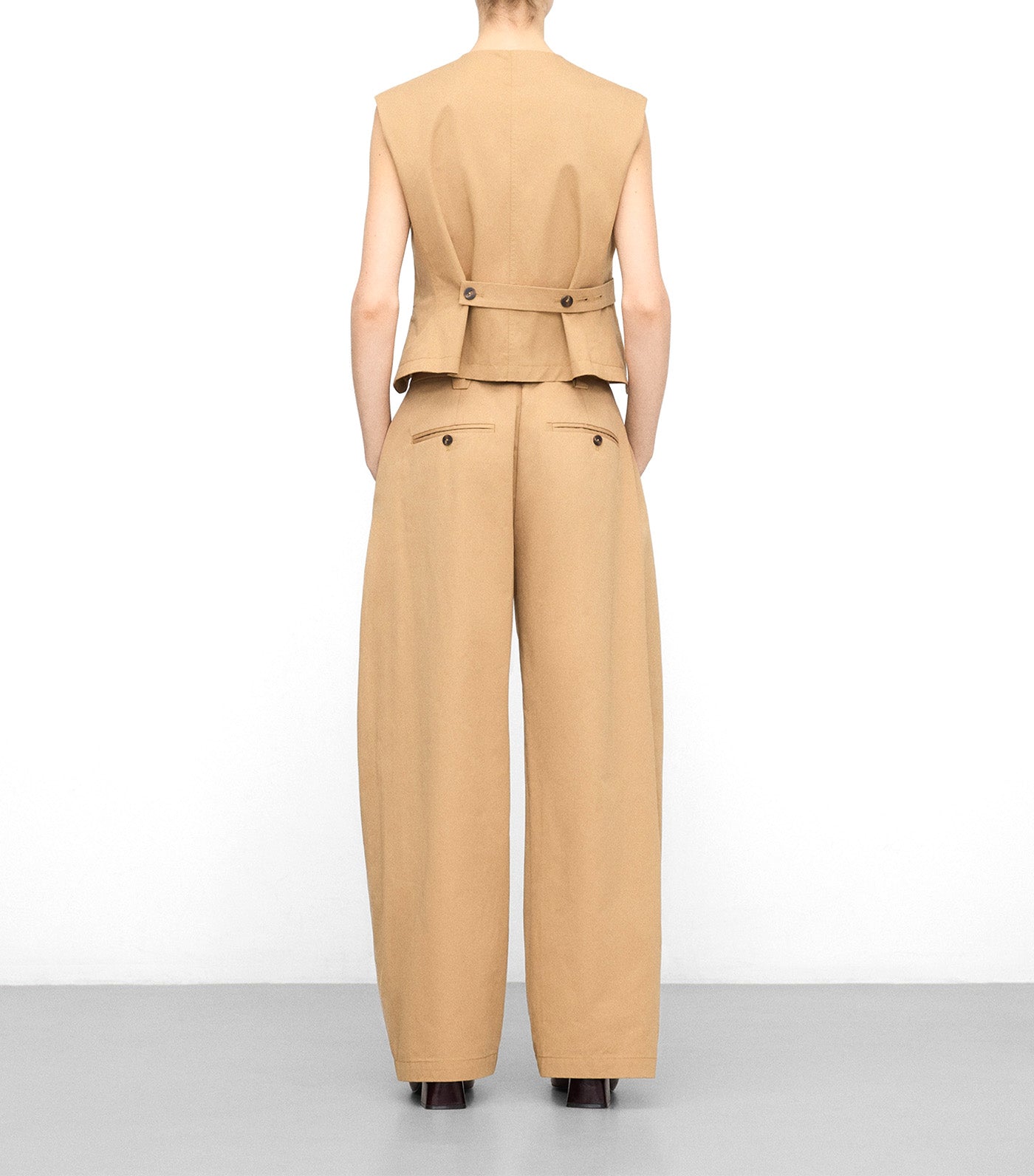 Adolfo Dominguez Organic Cotton Tailored Vest with Tab Camel