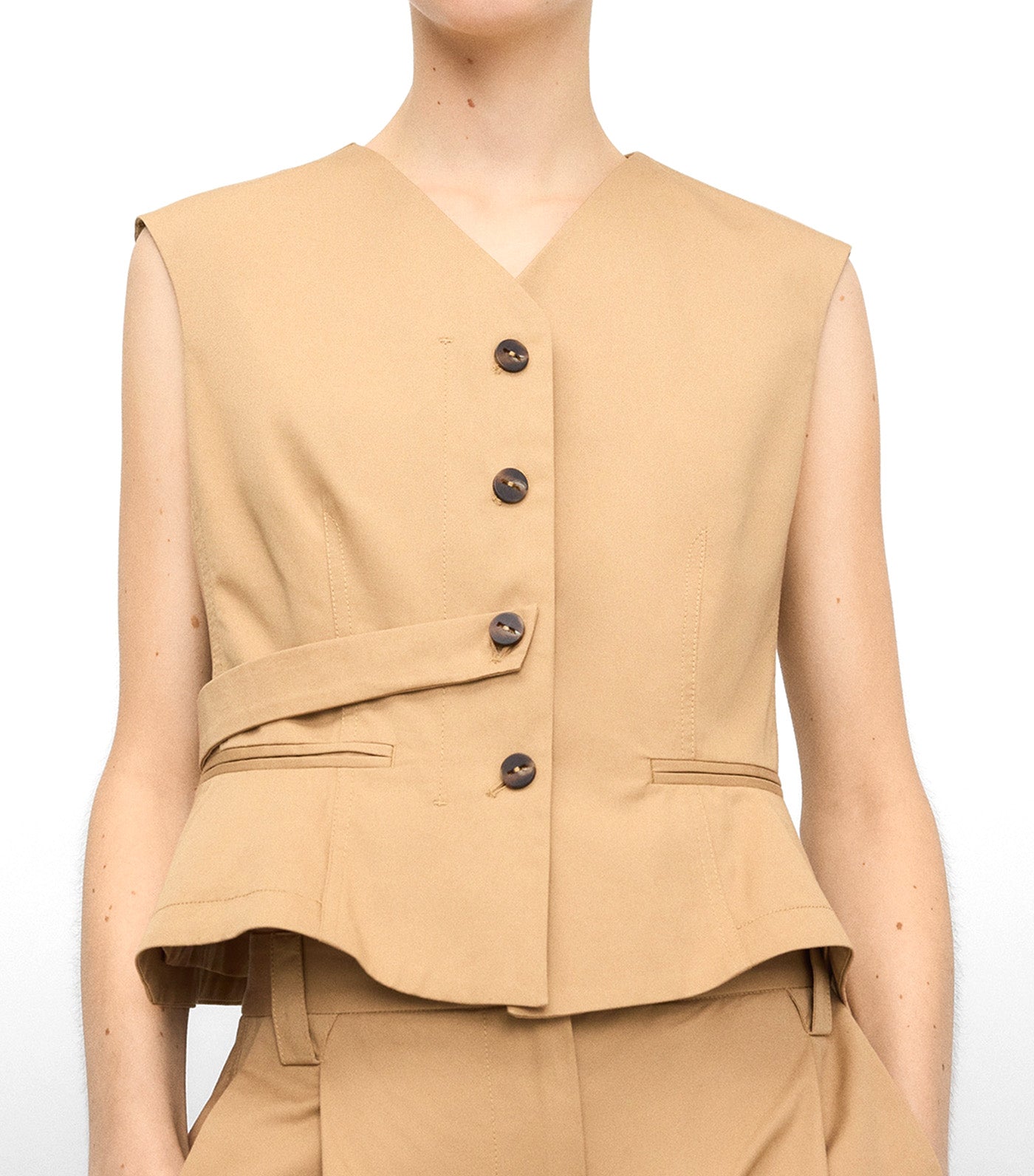 Adolfo Dominguez Organic Cotton Tailored Vest with Tab Camel