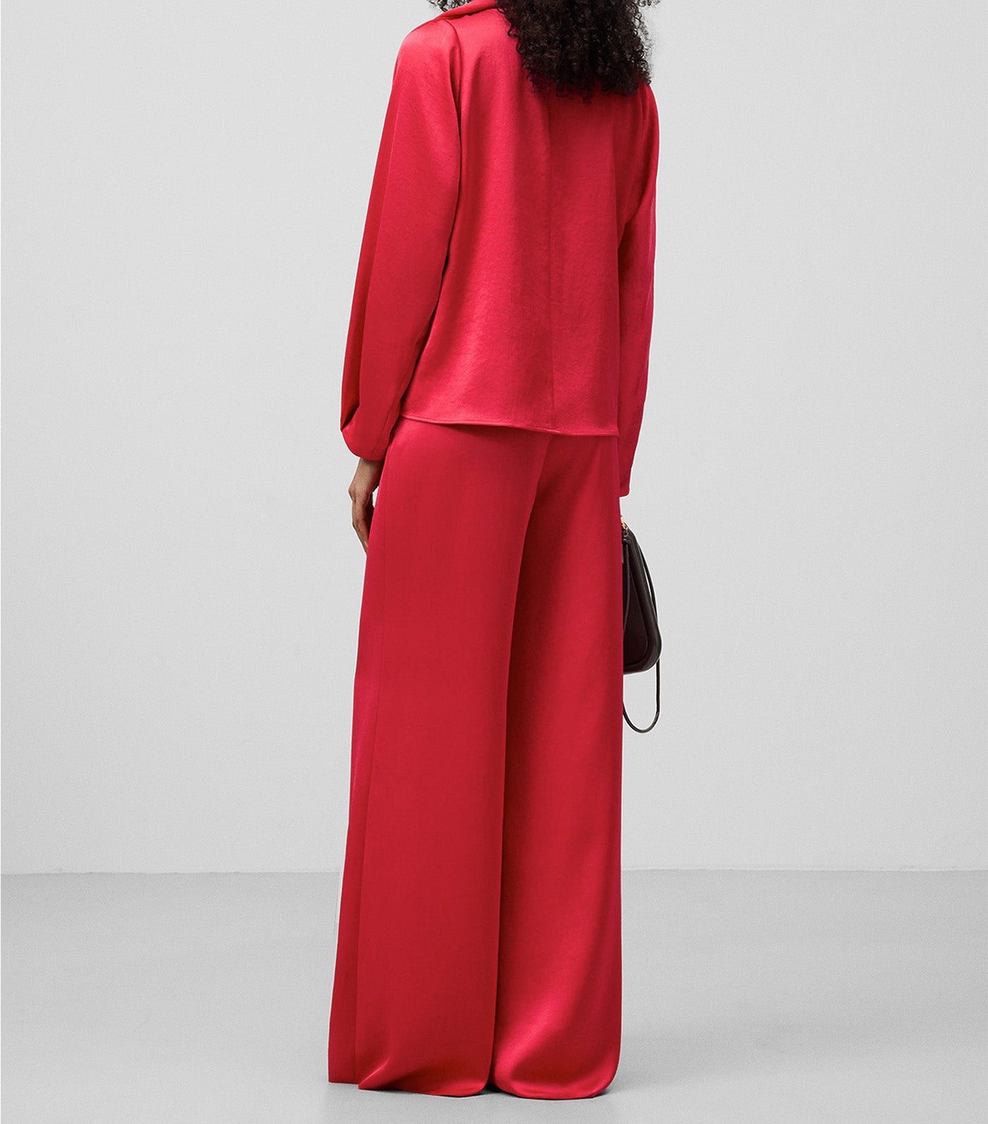 Draped Collar Satin Top Fuchsia