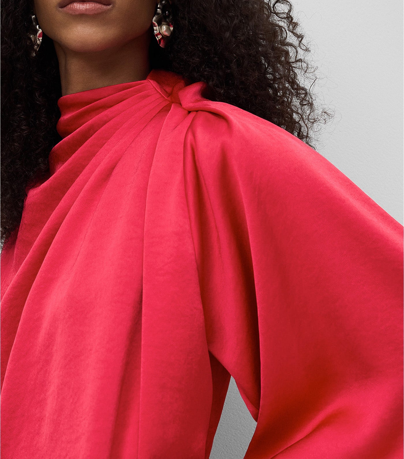 Draped Collar Satin Top Fuchsia