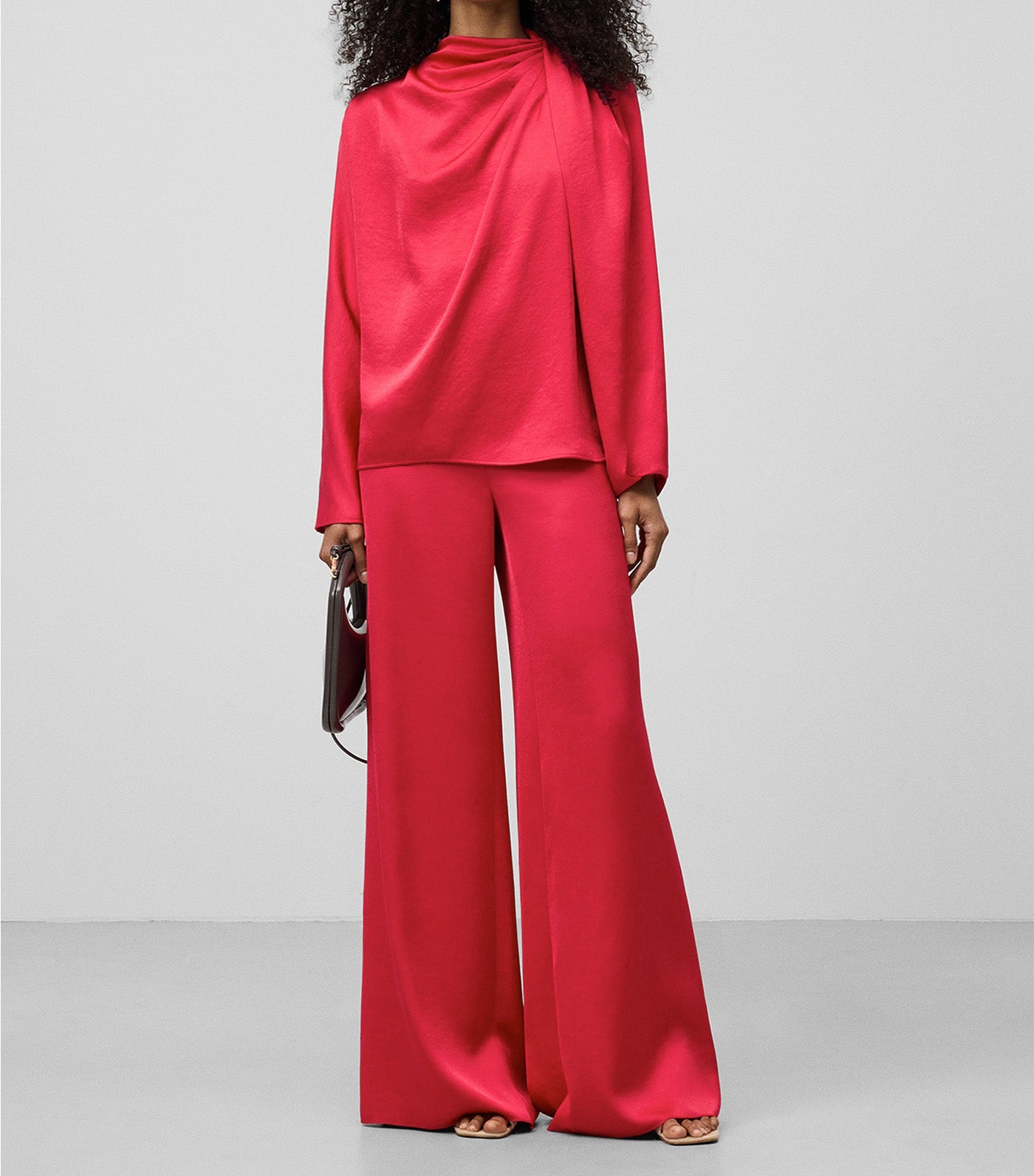 Draped Collar Satin Top Fuchsia