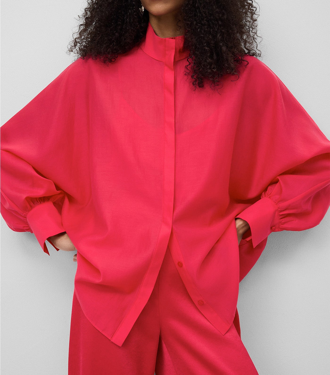 Oversized Semi-Sheer Shirt Fuchsia