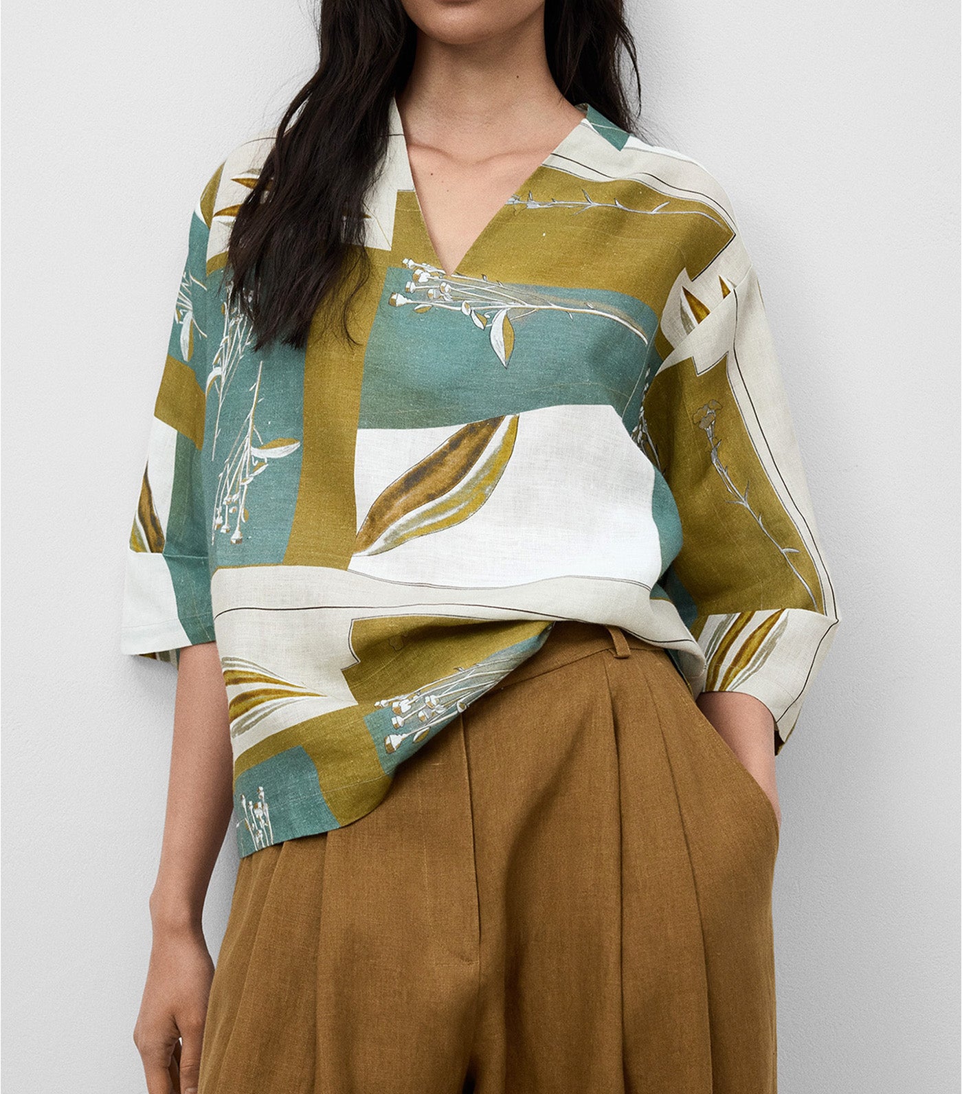 European Linen Printed Blouse Flower Print