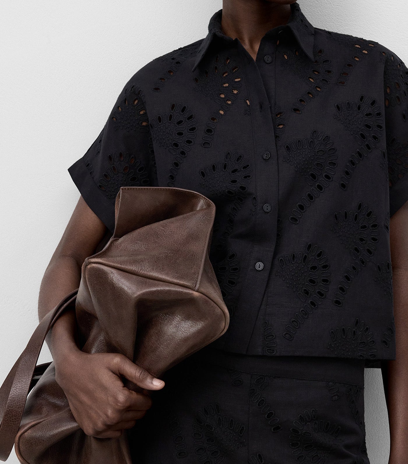 Linen Blend Embroidered Shirt Black