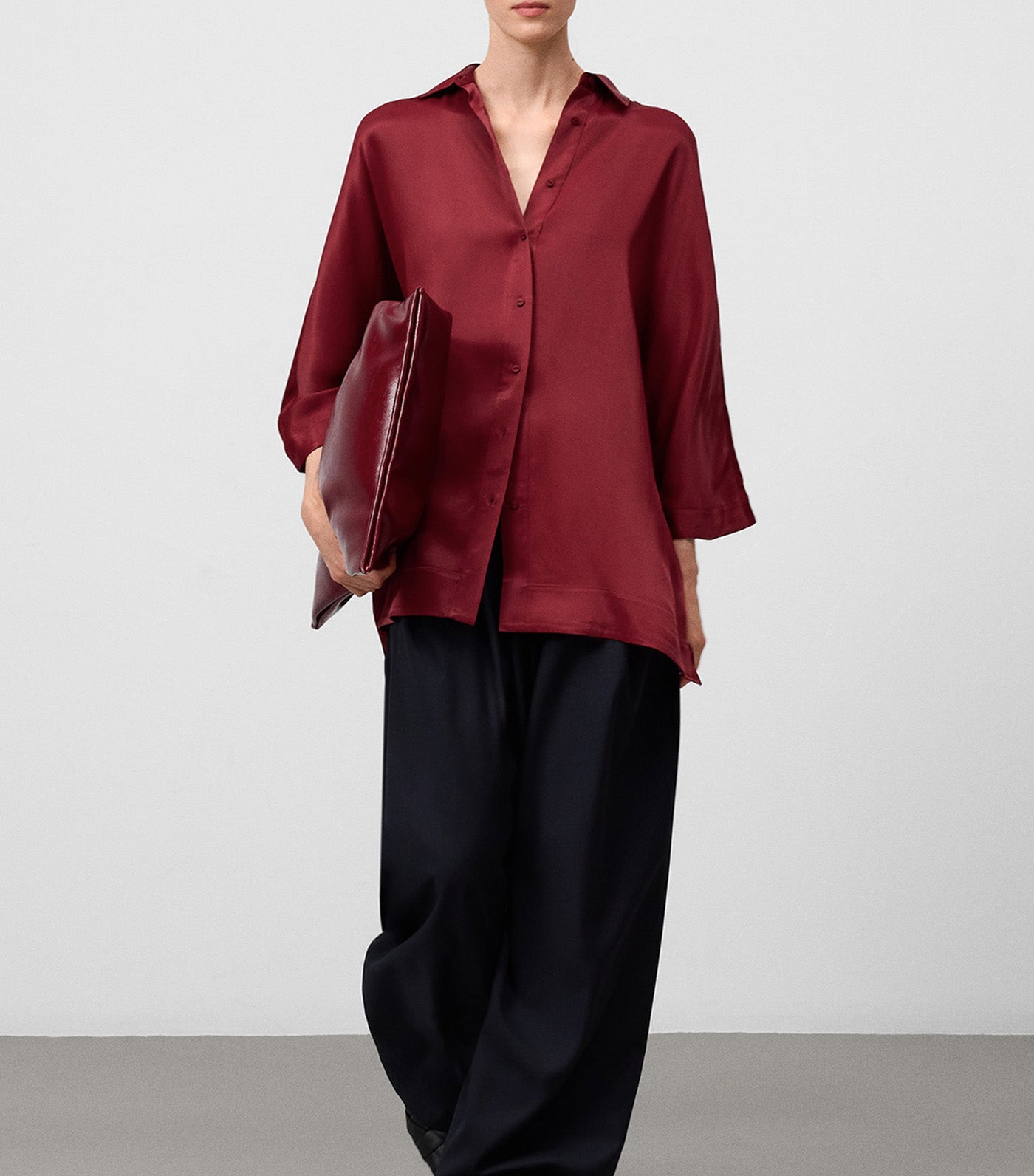 Adolfo Dominguez Viscose Oversized Satin Shirt Dark Red