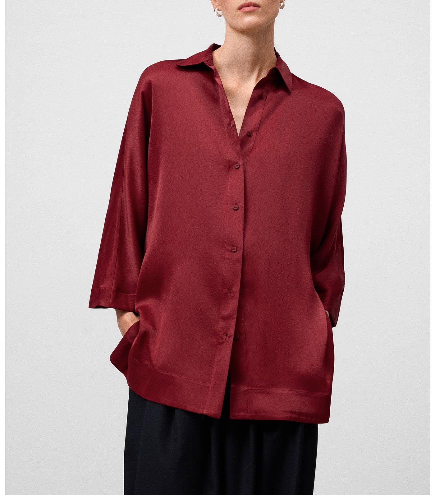 Adolfo Dominguez Viscose Oversized Satin Shirt Dark Red