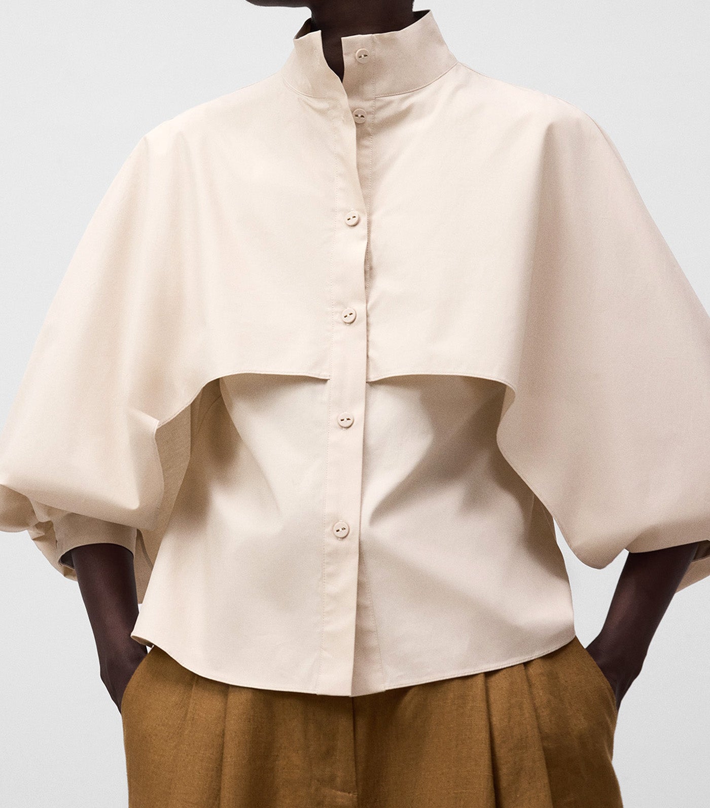 Straight Shirt with Capelet Sand