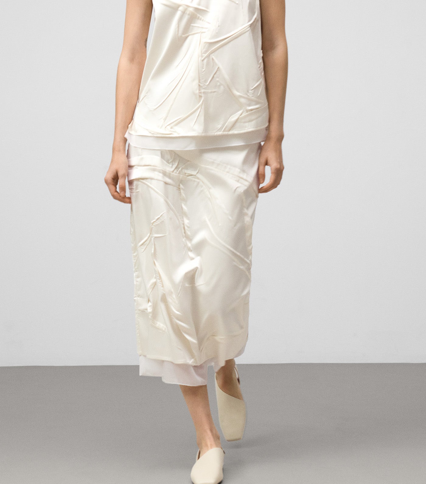 Adolfo Dominguez Mixed-Fabric Skirt Ecru