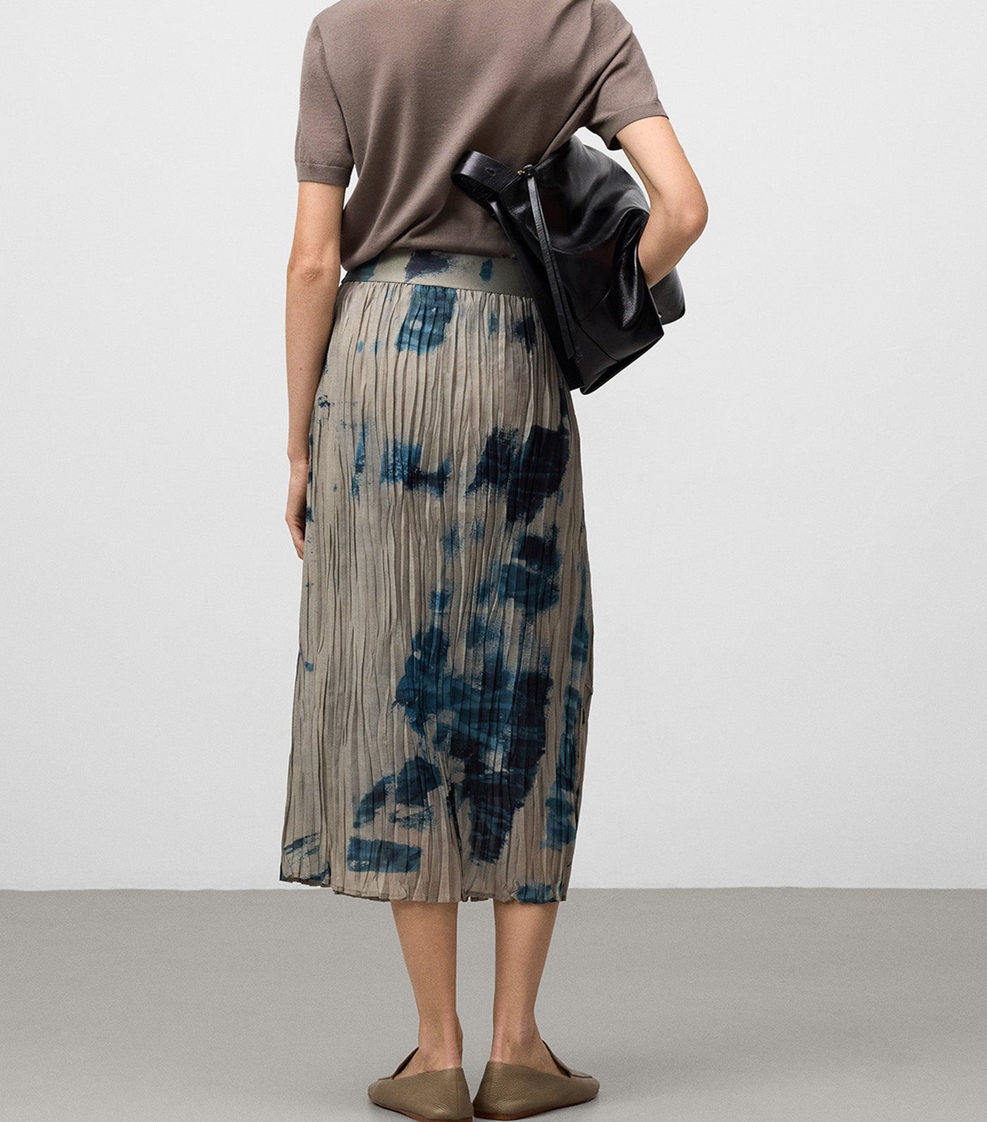 Adolfo Dominguez Printed Crinkle Skirt Taupe Print