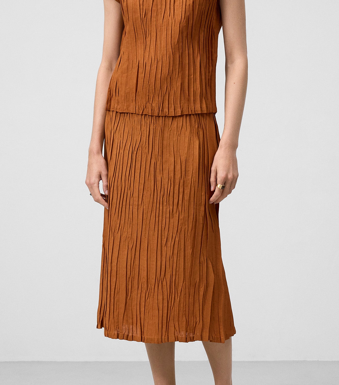 Pleated Straight Skirt Orange