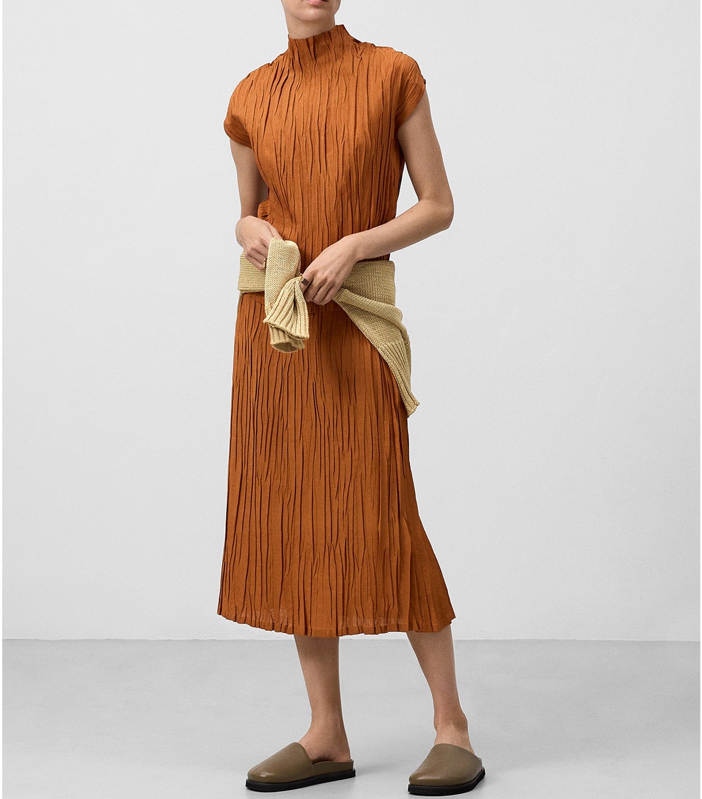Pleated Straight Skirt Orange