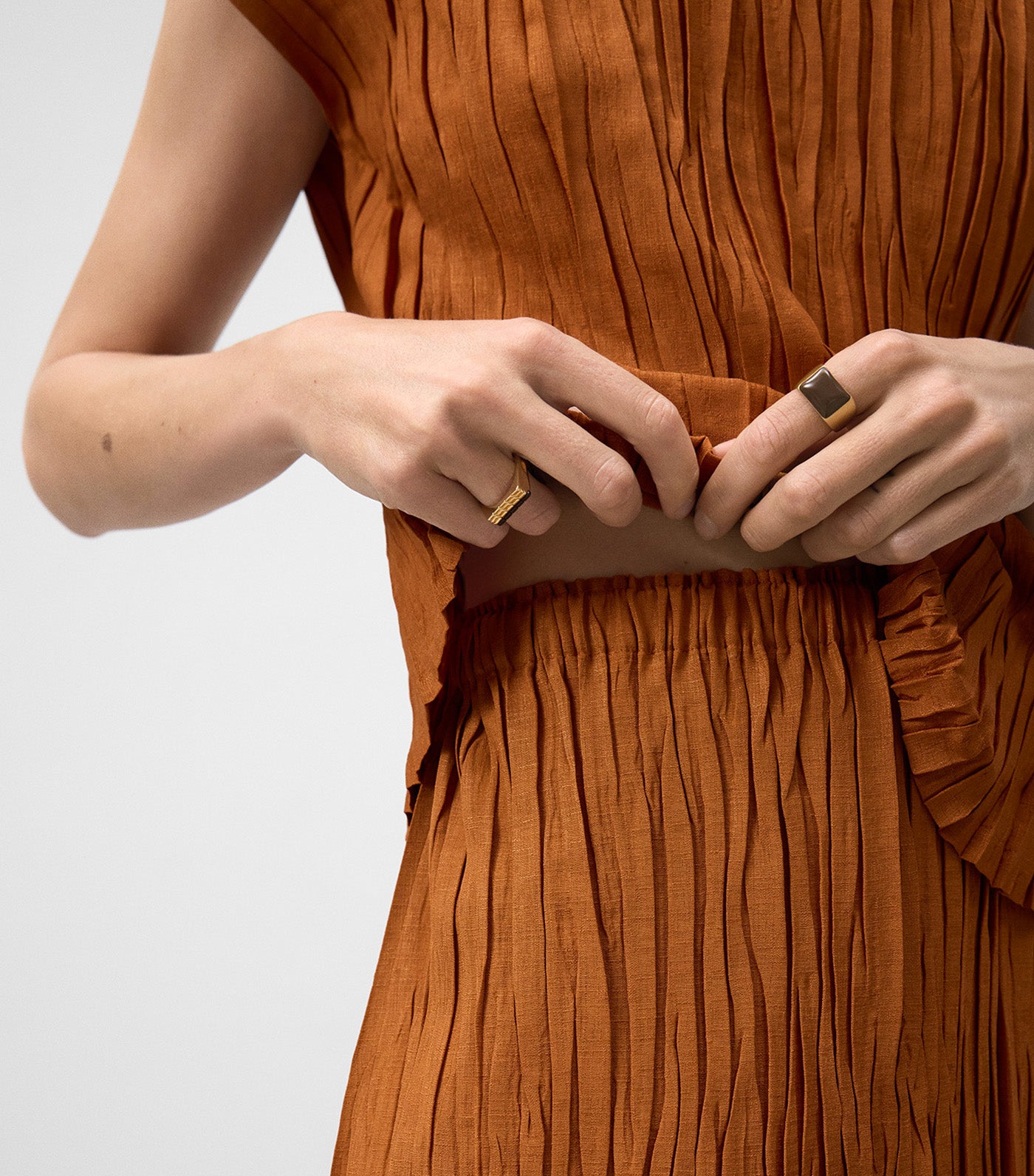 Pleated Straight Skirt Orange