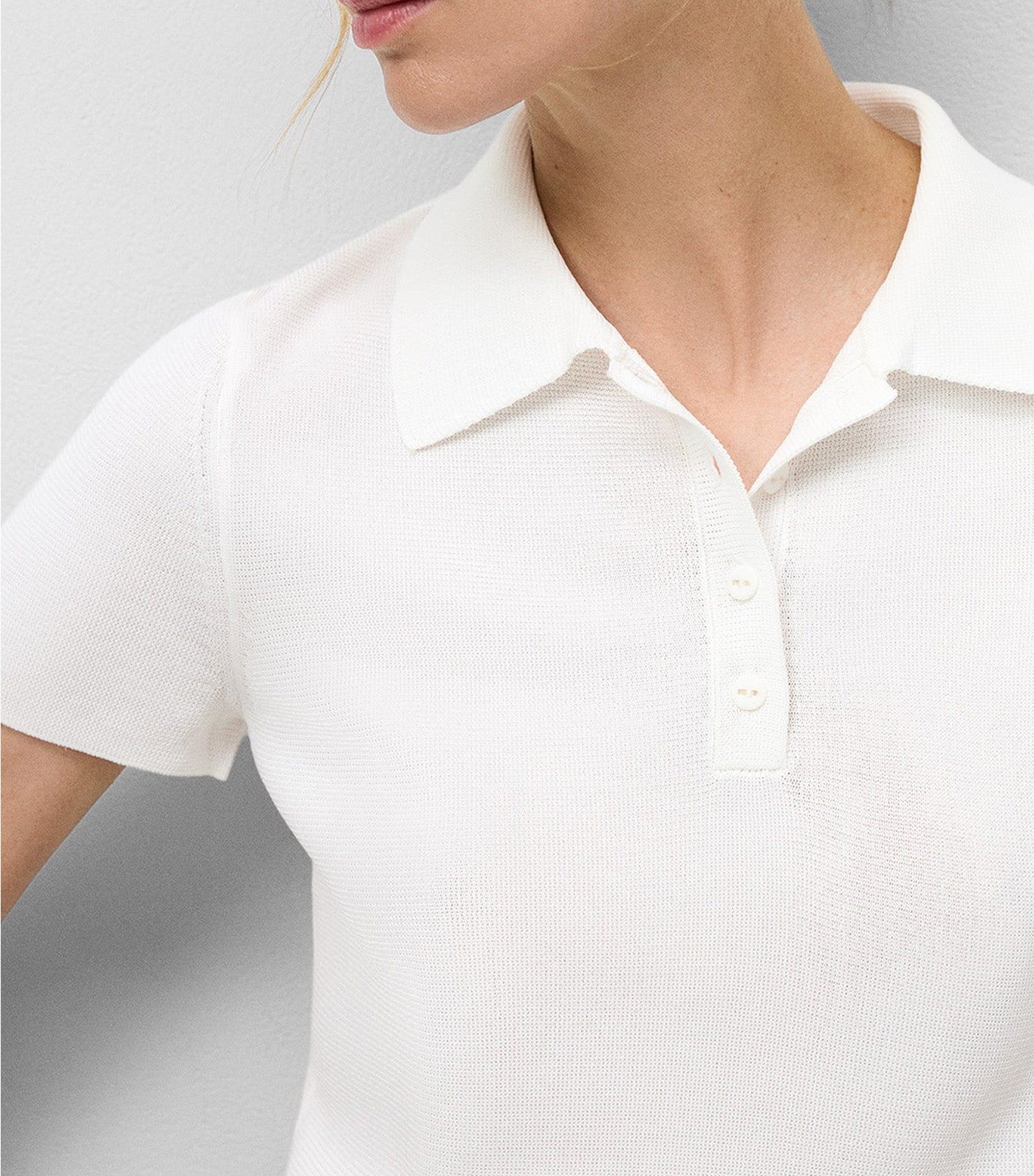 Knit Short Sleeve Polo Shirt Ecru