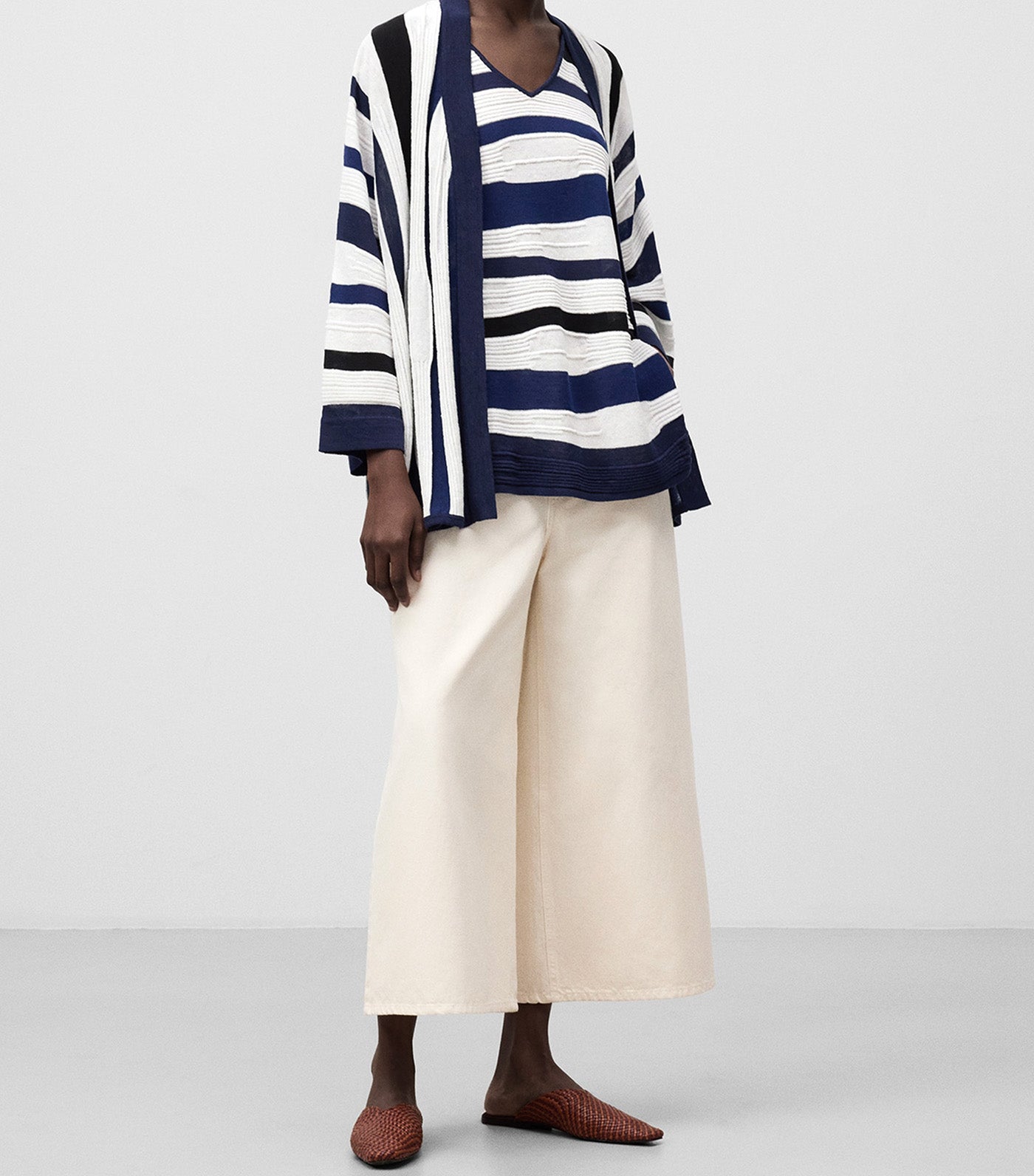 Striped Structured Knit Jacket White/Blue Stripe