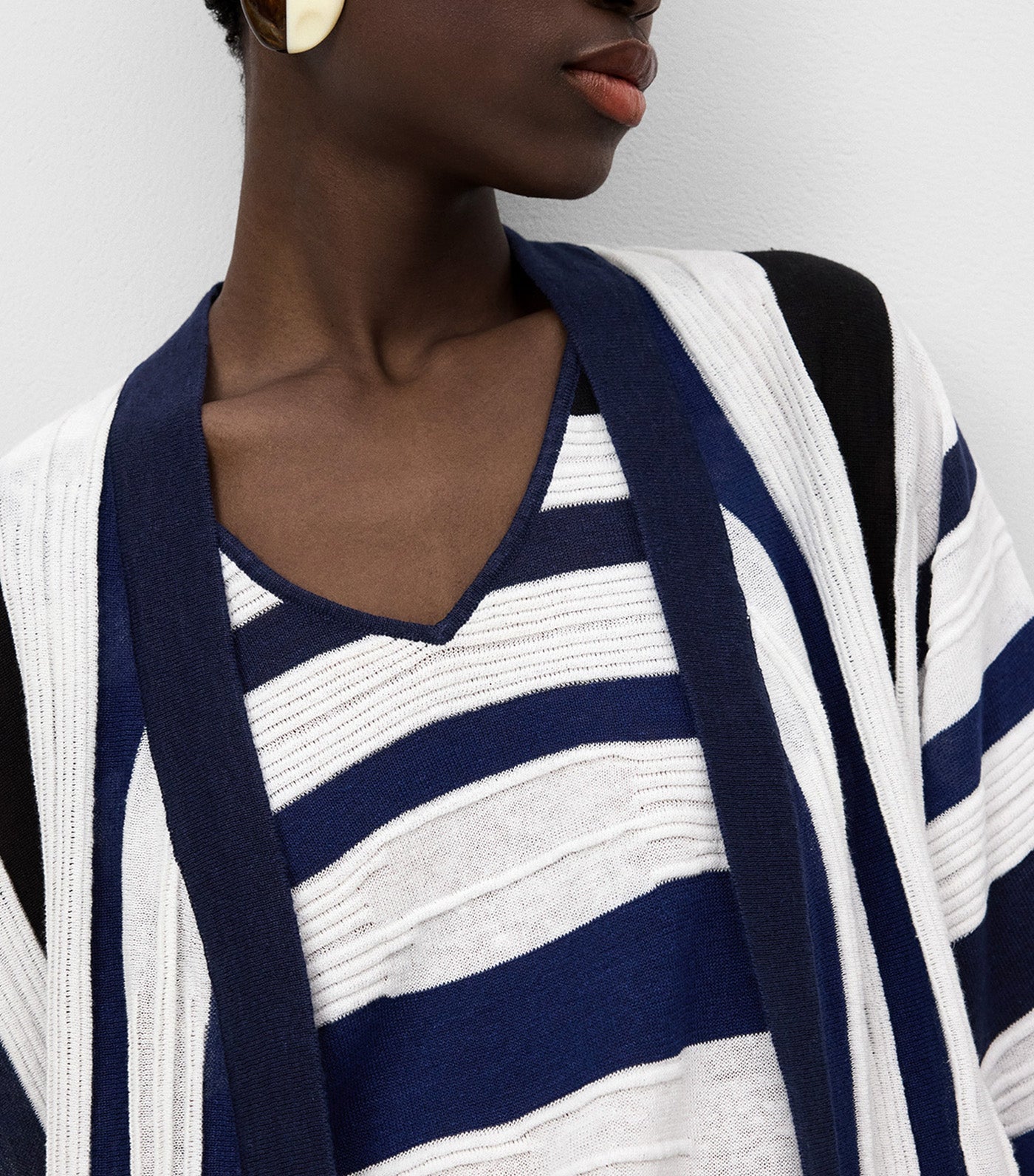 Striped Structured Knit Jacket White/Blue Stripe