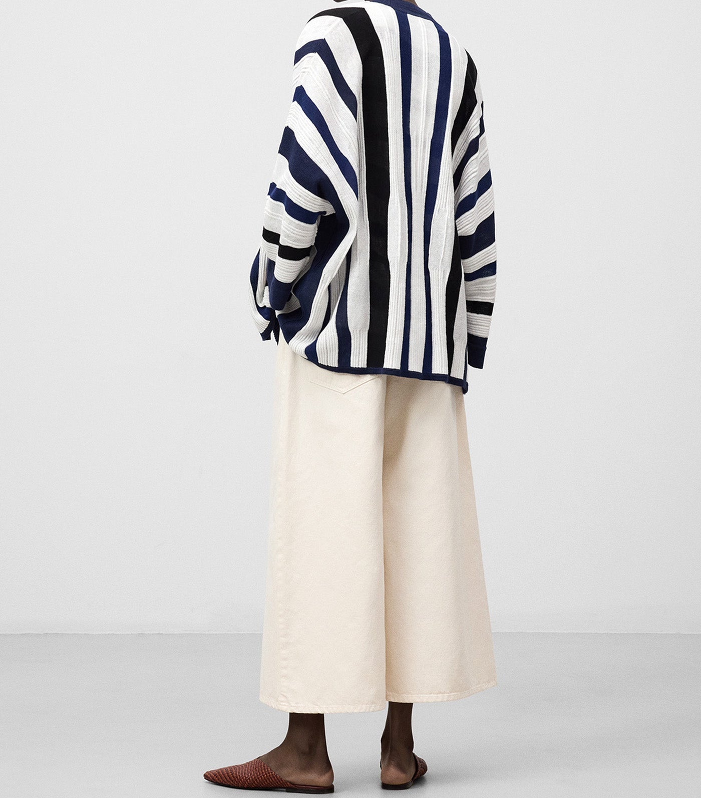 Striped Structured Knit Jacket White/Blue Stripe