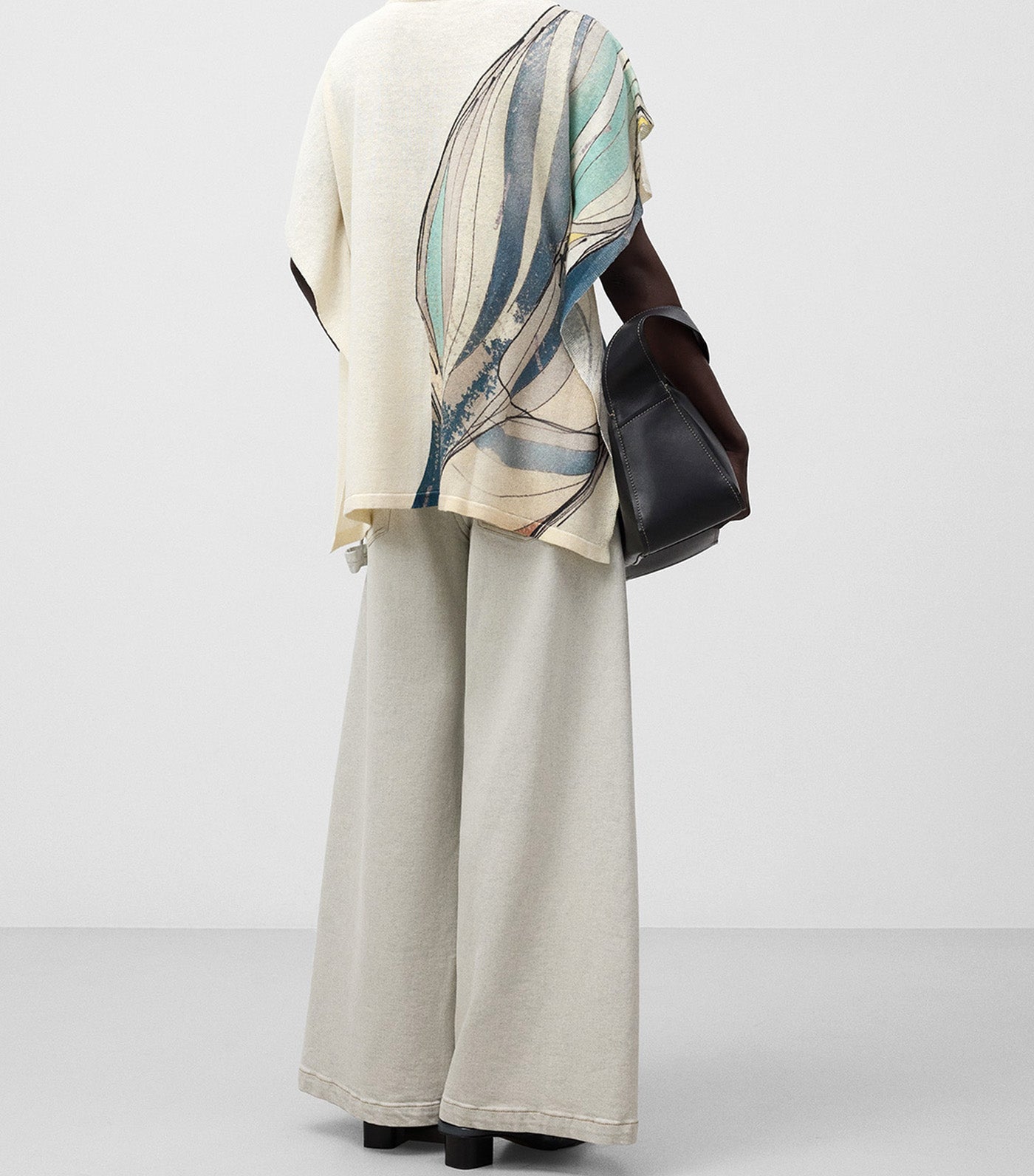 Linen Knit Printed Sweater Sky Blue/White