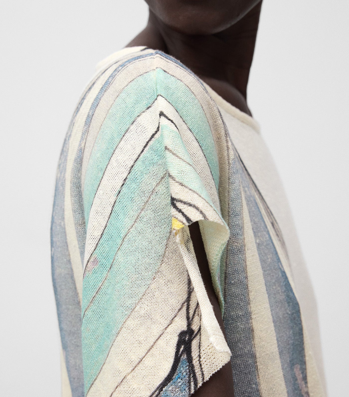 Linen Knit Printed Sweater Sky Blue/White