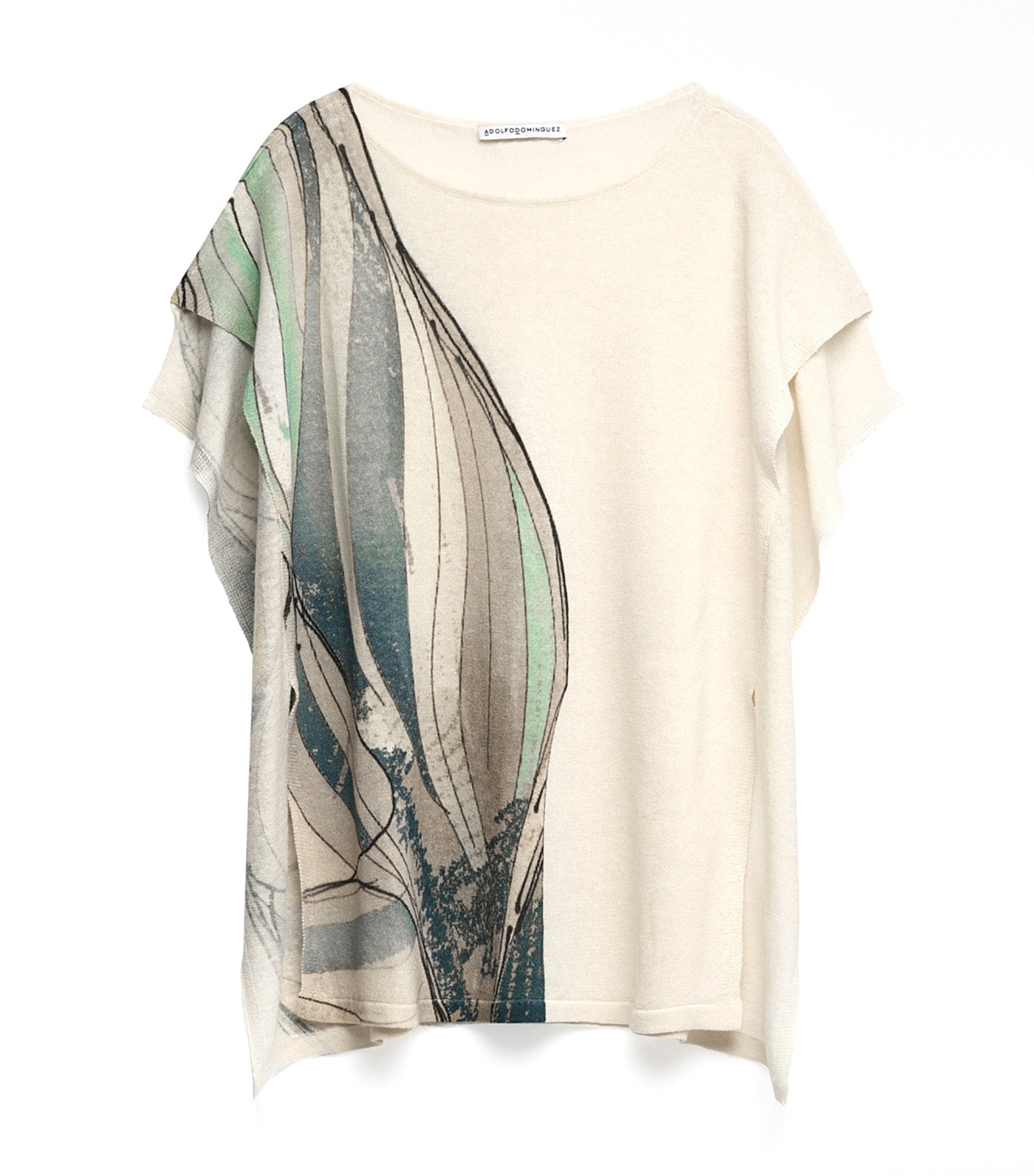 Linen Knit Printed Sweater Sky Blue/White