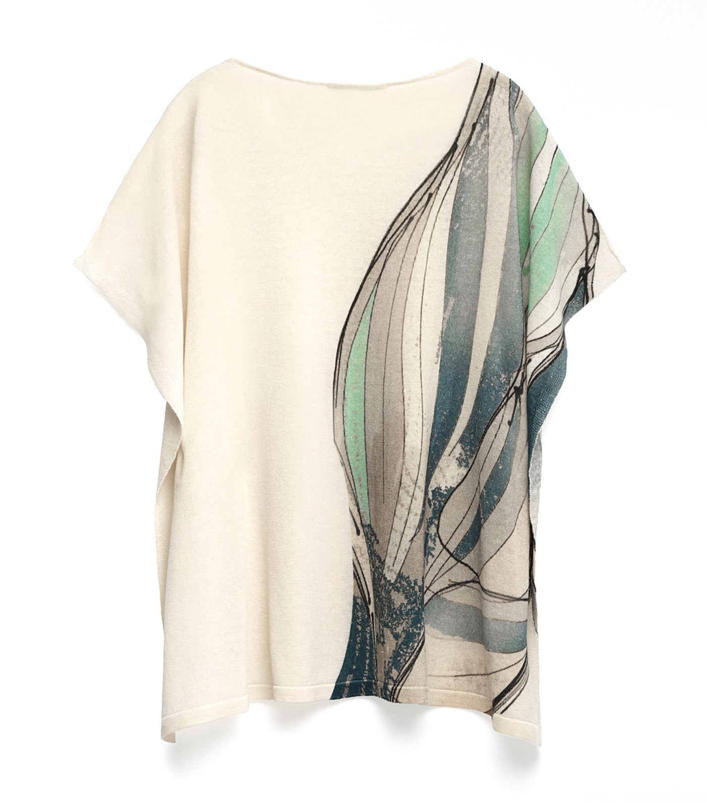 Linen Knit Printed Sweater Sky Blue/White