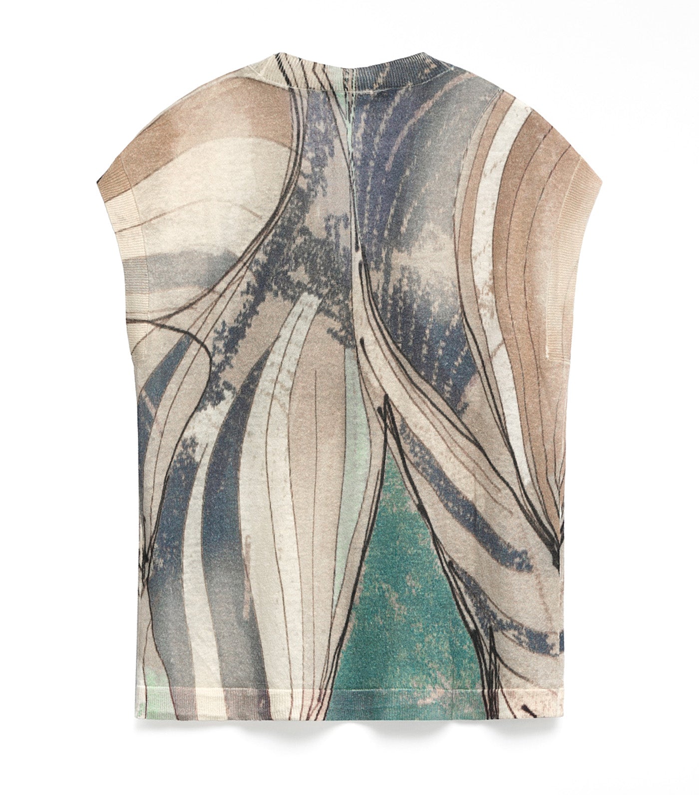 Linen Knit Printed Vest Blue Print